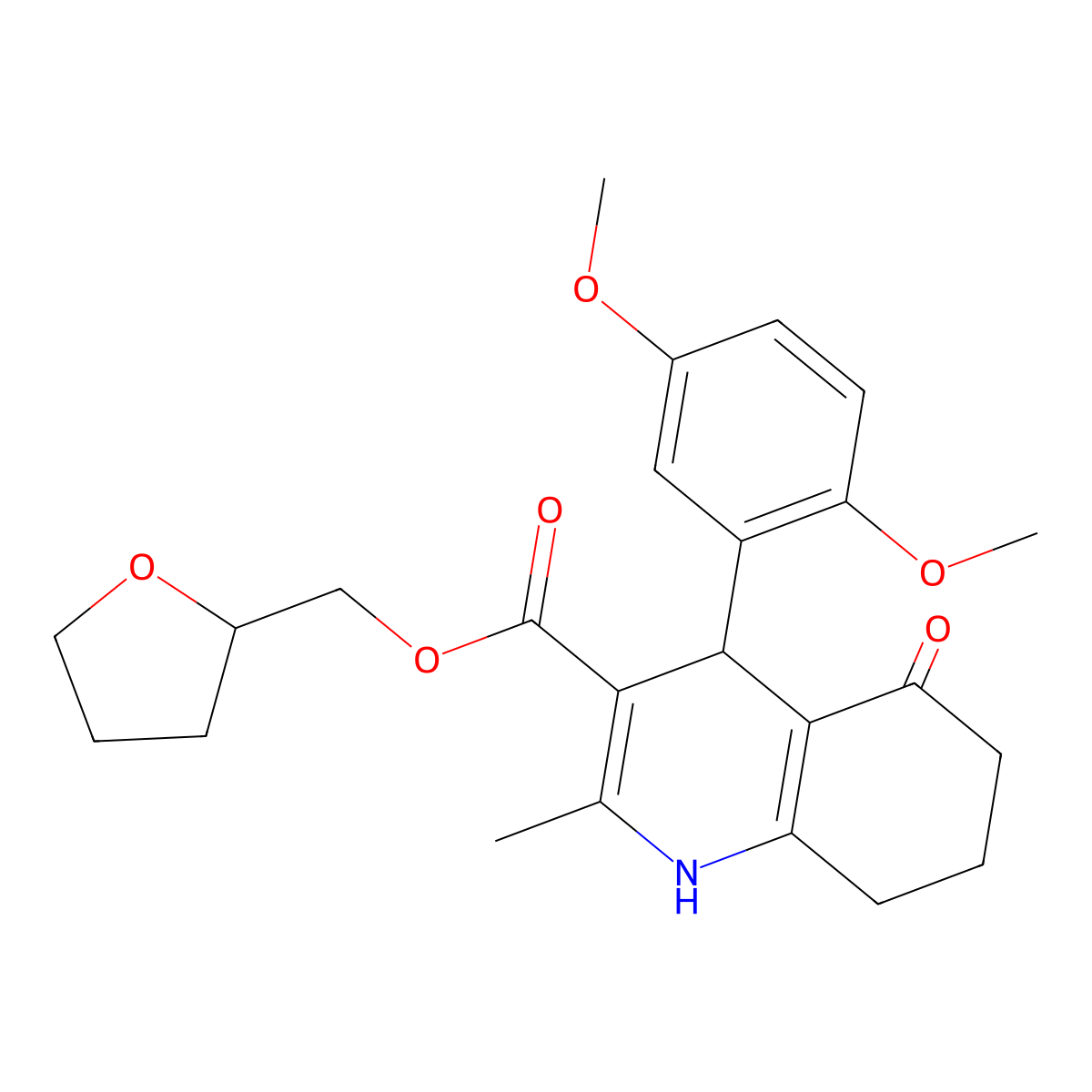 Tetrahydrofuran-2-ylmethyl 4-(2,5-dimethoxyphenyl)-2-methyl-5-oxo-1,4,5,6,7,8-hexahydroquinoline-3-carboxylate molecular structure, CAS 329073-68-9