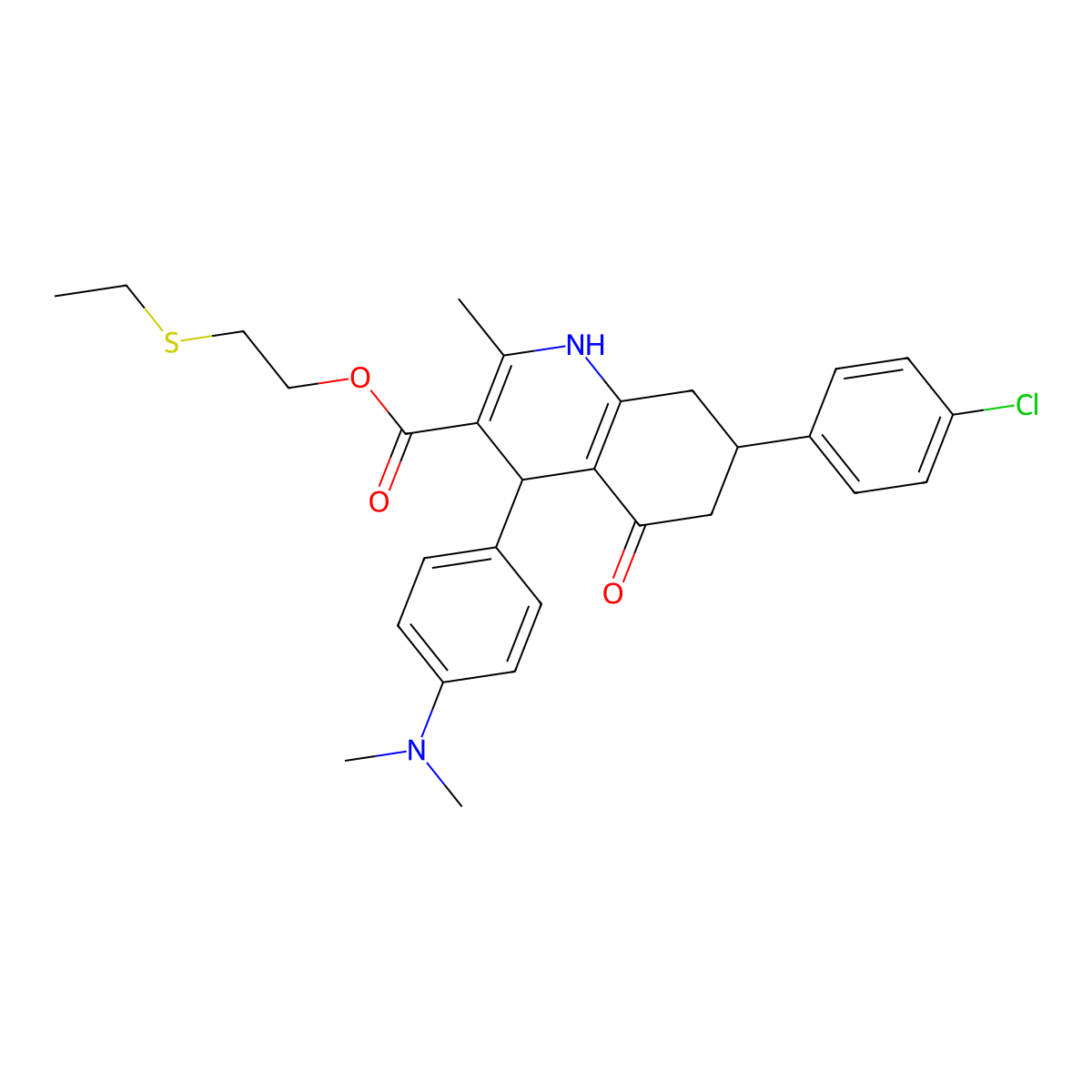 2-(Ethylsulfanyl)ethyl 7-(4-chlorophenyl)-4-[4-(dimethylamino)phenyl]-2-methyl-5-oxo-1,4,5,6,7,8-hexahydroquinoline-3-carboxylate molecular structure, CAS 329073-70-3