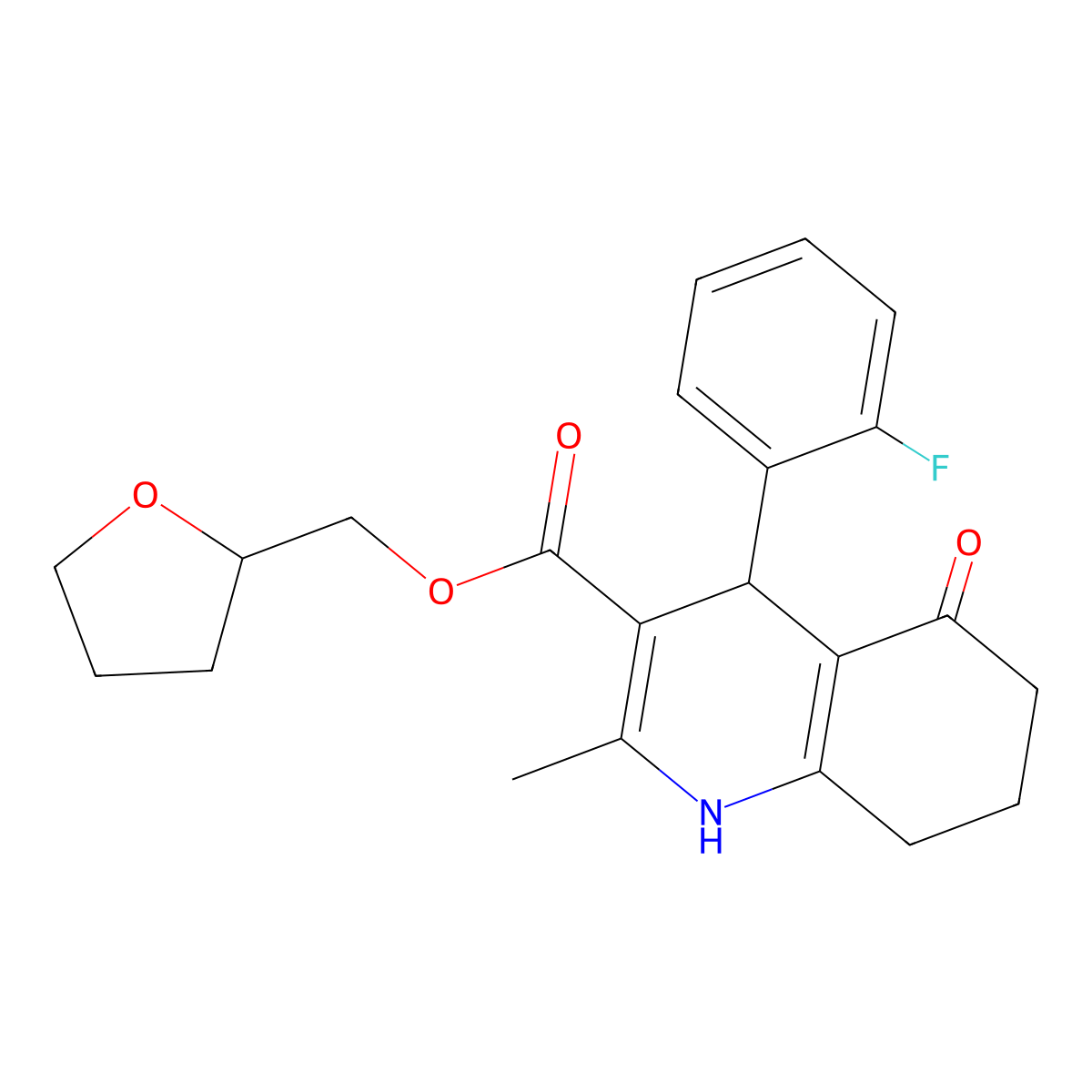 Tetrahydrofuran-2-ylmethyl 4-(2-fluorophenyl)-2-methyl-5-oxo-1,4,5,6,7,8-hexahydroquinoline-3-carboxylate molecular structure, CAS 329073-71-4