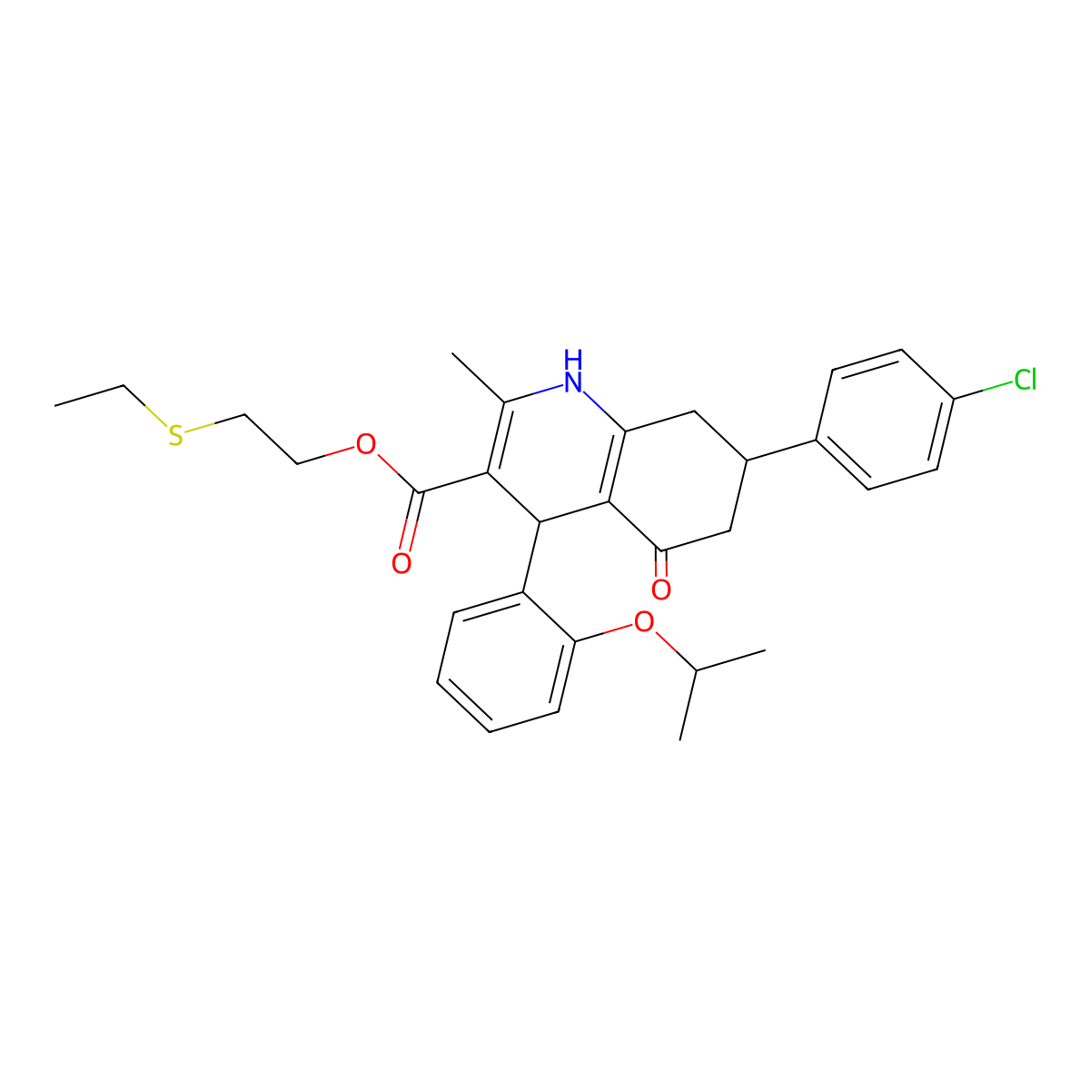 2-(Ethylsulfanyl)ethyl 7-(4-chlorophenyl)-2-methyl-5-oxo-4-[2-(propan-2-yloxy)phenyl]-1,4,5,6,7,8-hexahydroquinoline-3-carboxylate molecular structure, CAS 329073-80-5