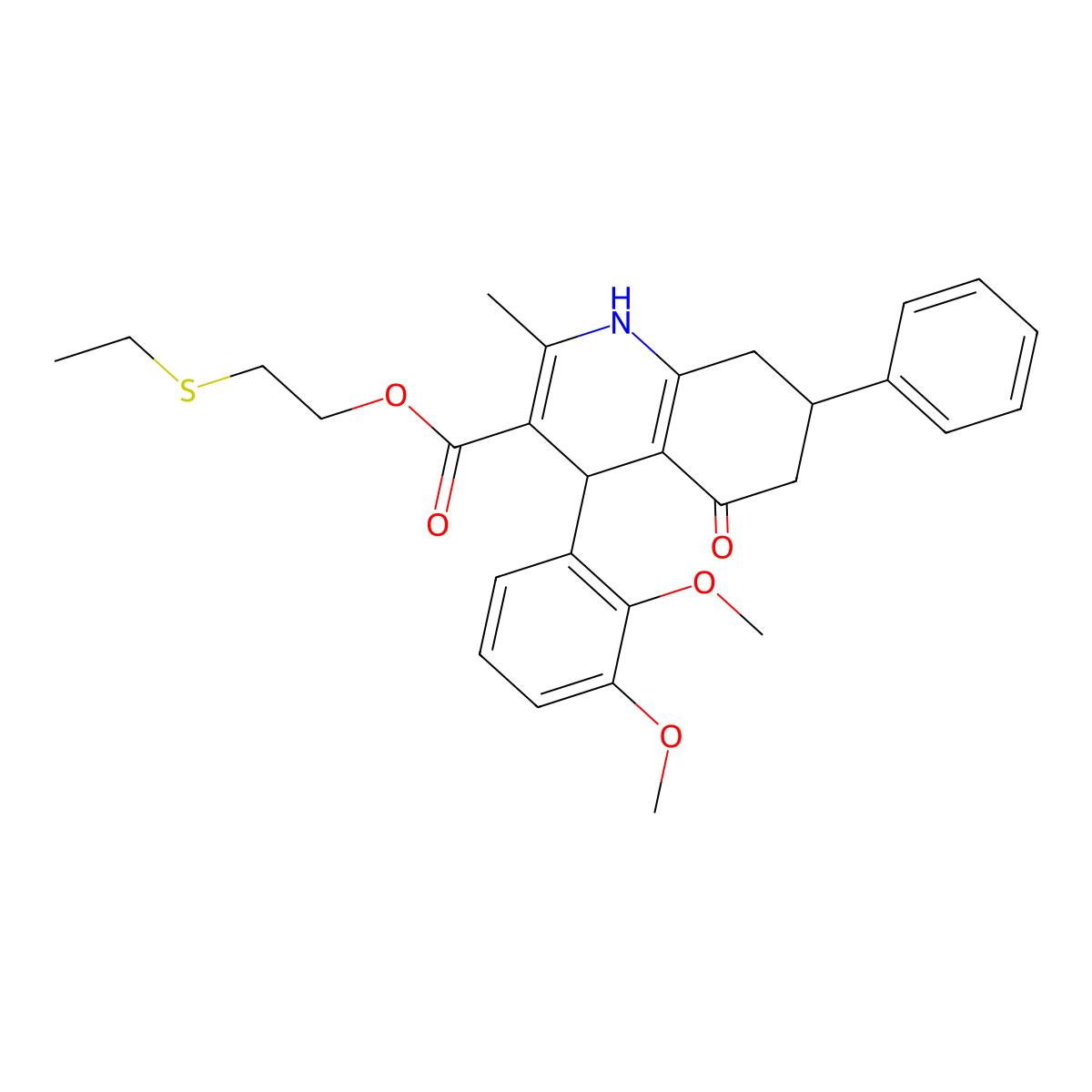 2-(Ethylsulfanyl)ethyl 4-(2,3-dimethoxyphenyl)-2-methyl-5-oxo-7-phenyl-1,4,5,6,7,8-hexahydroquinoline-3-carboxylate molecular structure, CAS 329073-81-6