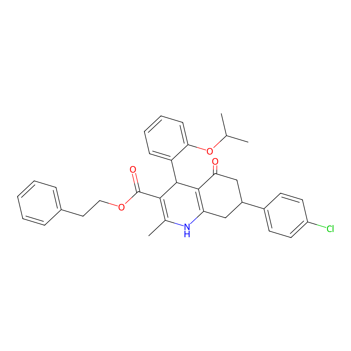 2-Phenylethyl 7-(4-chlorophenyl)-2-methyl-5-oxo-4-[2-(propan-2-yloxy)phenyl]-1,4,5,6,7,8-hexahydroquinoline-3-carboxylate molecular structure, CAS 329073-82-7