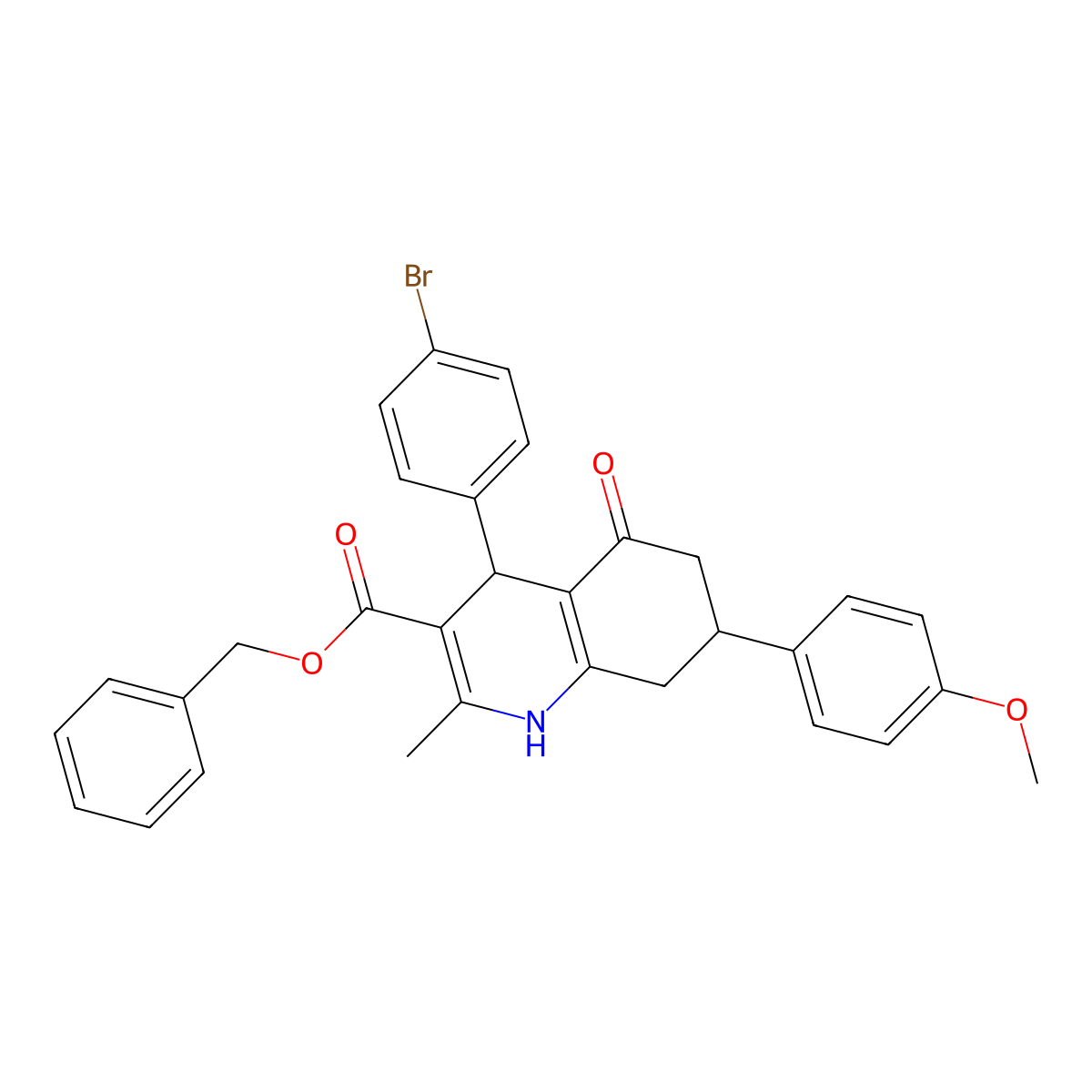 Benzyl 4-(4-bromophenyl)-7-(4-methoxyphenyl)-2-methyl-5-oxo-1,4,5,6,7,8-hexahydroquinoline-3-carboxylate molecular structure, CAS 329074-09-1