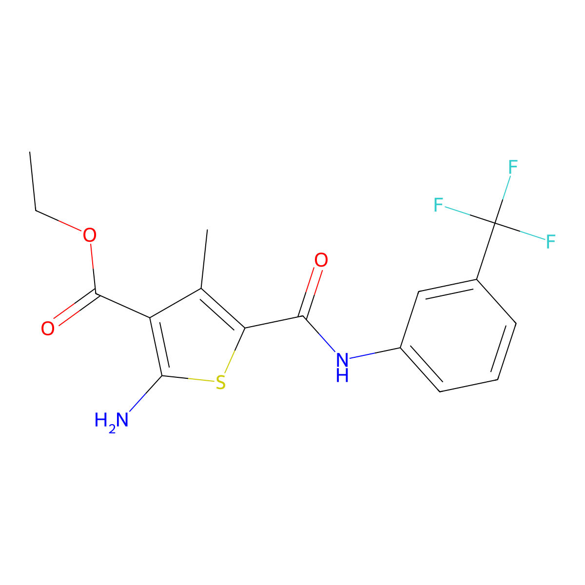 Ethyl 2-amino-4-methyl-5-{[3-(trifluoromethyl)phenyl]carbamoyl}thiophene-3-carboxylate molecular structure, CAS 329074-12-6