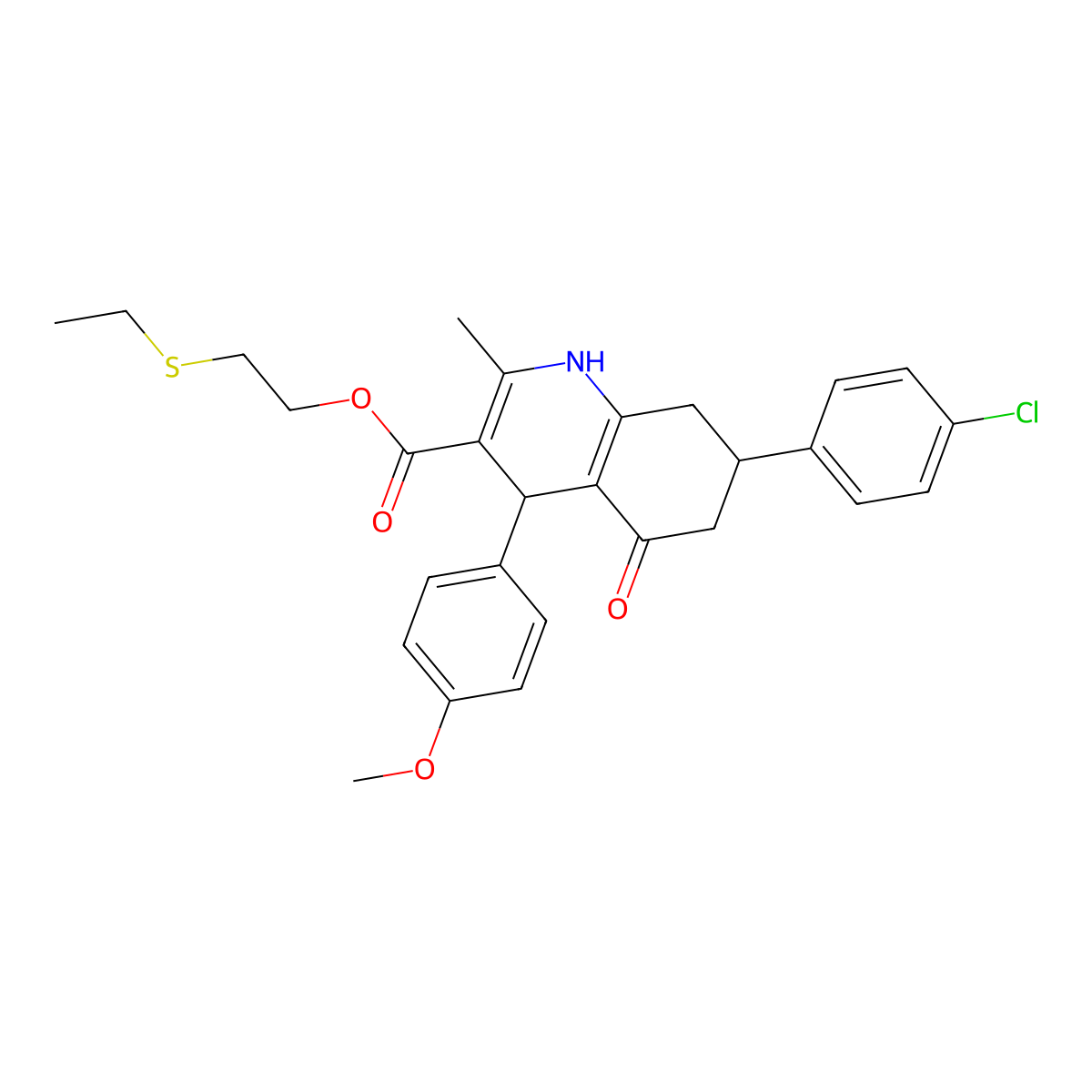 2-(Ethylsulfanyl)ethyl 7-(4-chlorophenyl)-4-(4-methoxyphenyl)-2-methyl-5-oxo-1,4,5,6,7,8-hexahydroquinoline-3-carboxylate molecular structure, CAS 329074-15-9
