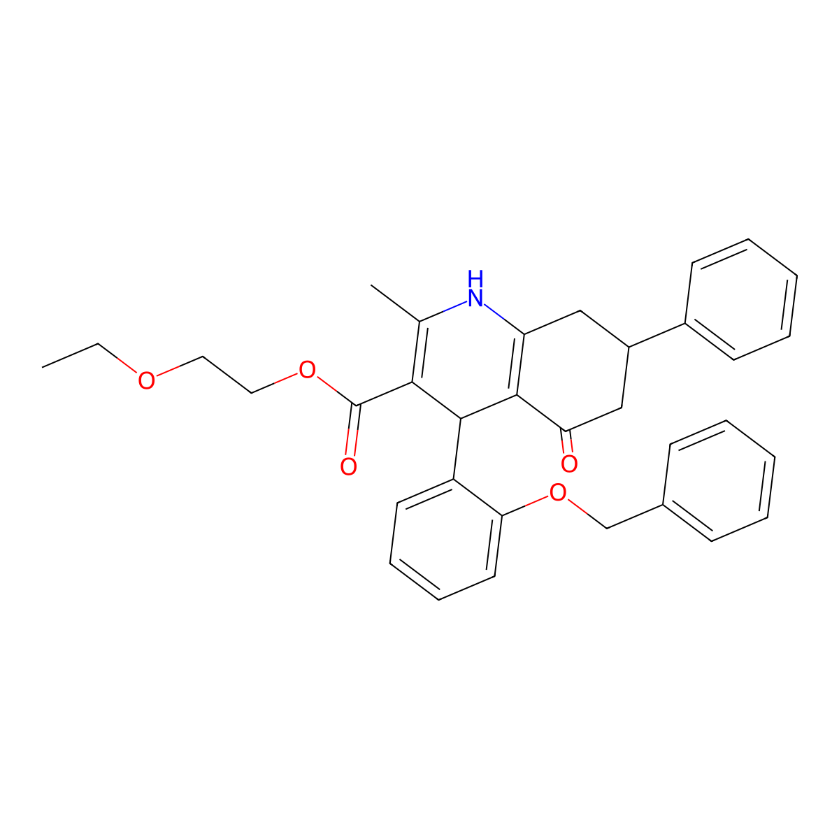 2-Ethoxyethyl 4-[2-(benzyloxy)phenyl]-2-methyl-5-oxo-7-phenyl-1,4,5,6,7,8-hexahydroquinoline-3-carboxylate molecular structure, CAS 329074-18-2