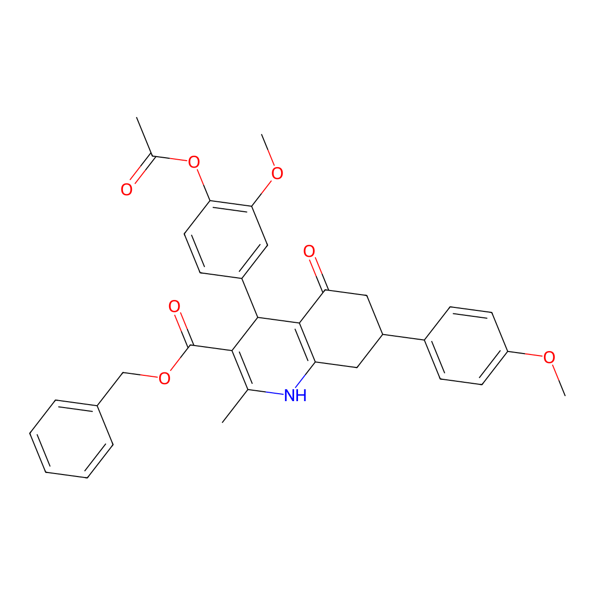 Benzyl 4-[4-(acetyloxy)-3-methoxyphenyl]-7-(4-methoxyphenyl)-2-methyl-5-oxo-1,4,5,6,7,8-hexahydroquinoline-3-carboxylate molecular structure, CAS 329074-22-8
