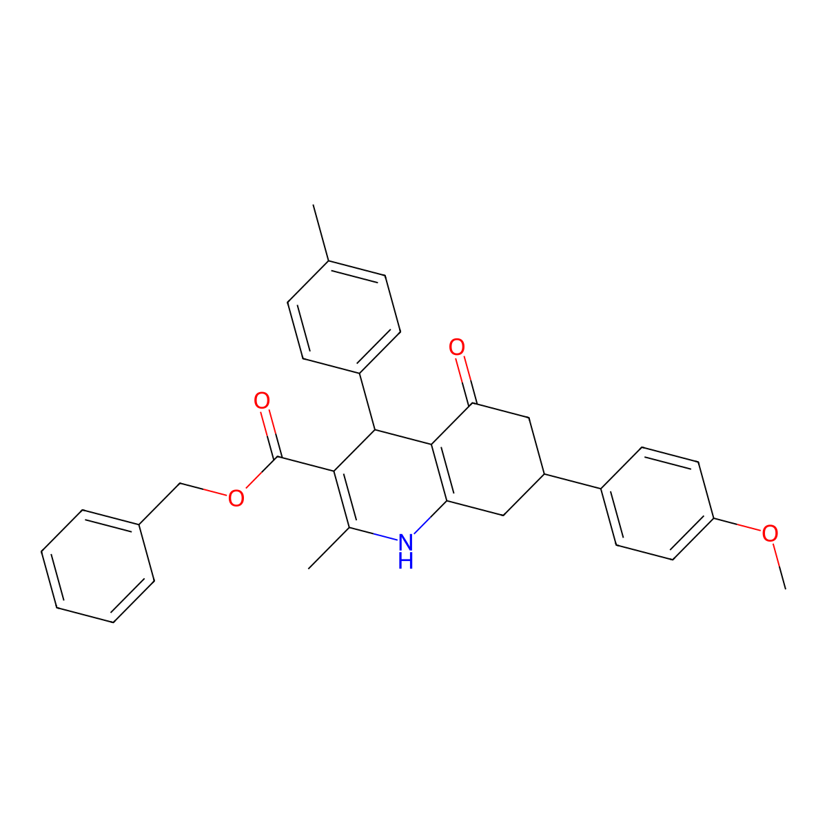 Benzyl 7-(4-methoxyphenyl)-2-methyl-4-(4-methylphenyl)-5-oxo-1,4,5,6,7,8-hexahydroquinoline-3-carboxylate molecular structure, CAS 329074-24-0