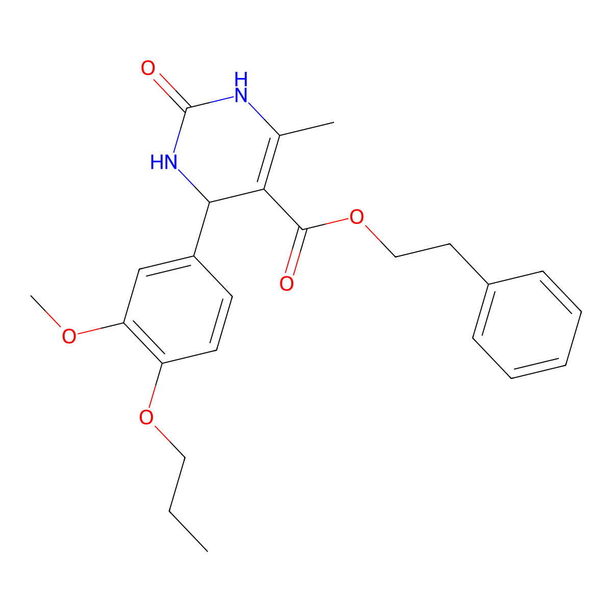 2-Phenylethyl 4-(3-methoxy-4-propoxyphenyl)-6-methyl-2-oxo-1,2,3,4-tetrahydropyrimidine-5-carboxylate molecular structure, CAS 329074-30-8