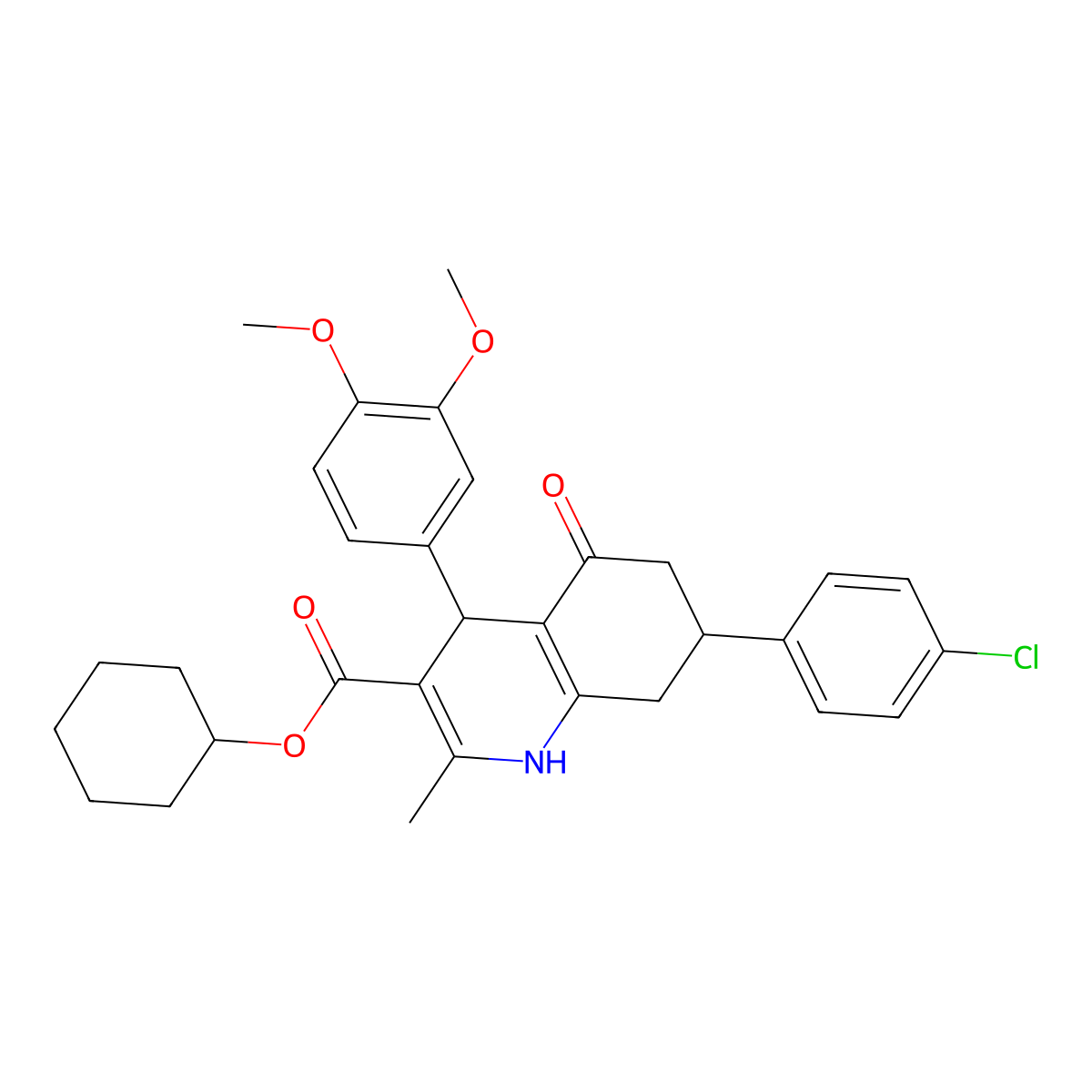 Cyclohexyl 7-(4-chlorophenyl)-4-(3,4-dimethoxyphenyl)-2-methyl-5-oxo-1,4,5,6,7,8-hexahydroquinoline-3-carboxylate molecular structure, CAS 329074-31-9