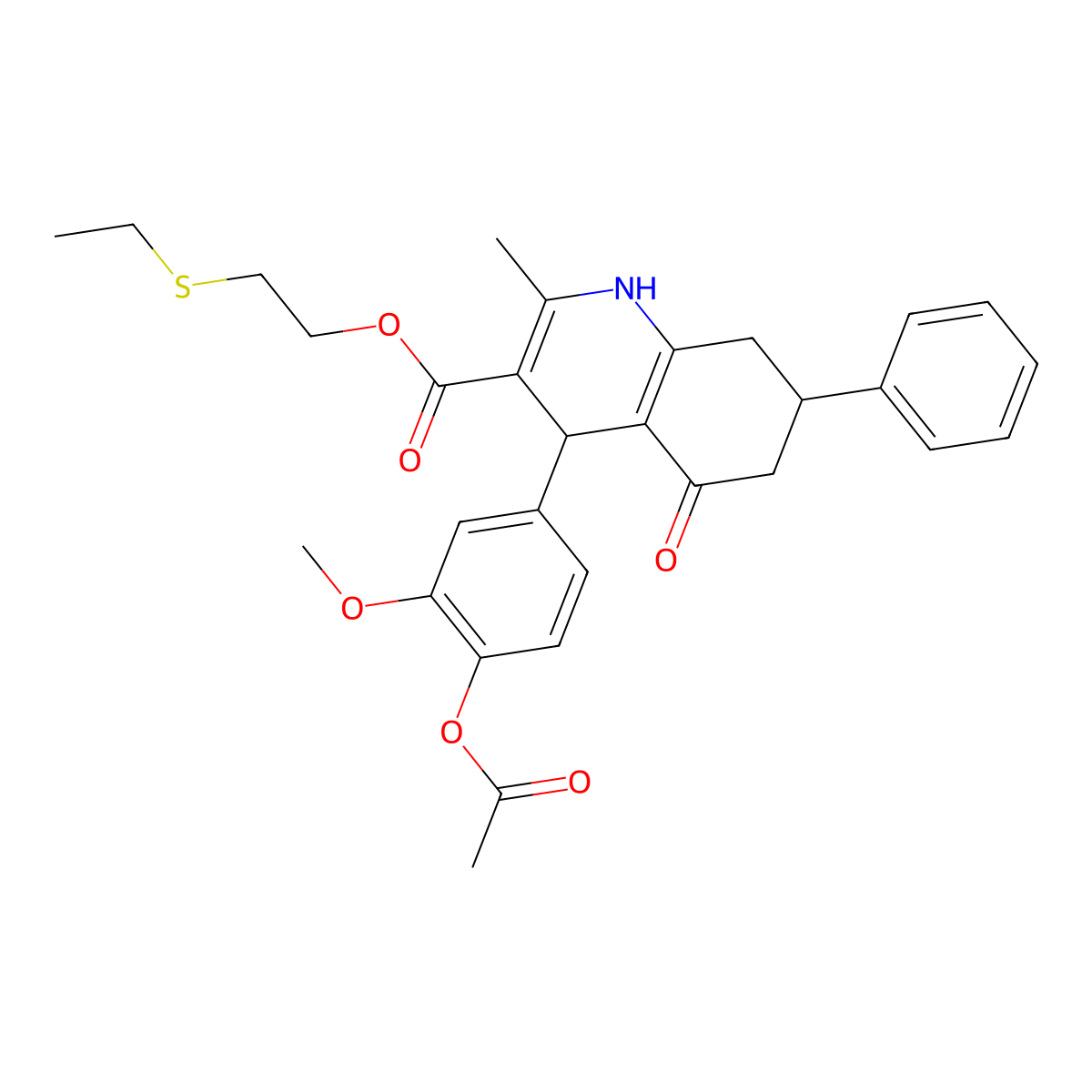 2-(Ethylsulfanyl)ethyl 4-[4-(acetyloxy)-3-methoxyphenyl]-2-methyl-5-oxo-7-phenyl-1,4,5,6,7,8-hexahydroquinoline-3-carboxylate molecular structure, CAS 329074-35-3