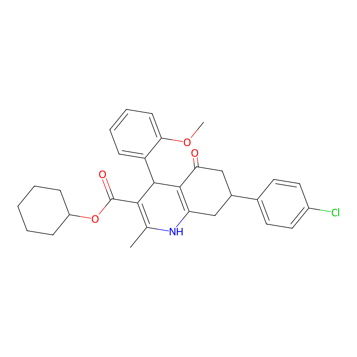 Cyclohexyl 7-(4-chlorophenyl)-4-(2-methoxyphenyl)-2-methyl-5-oxo-1,4,5,6,7,8-hexahydroquinoline-3-carboxylate molecular structure, CAS 329074-47-7