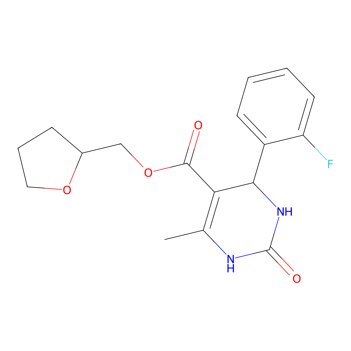 Tetrahydrofuran-2-ylmethyl 4-(2-fluorophenyl)-6-methyl-2-oxo-1,2,3,4-tetrahydropyrimidine-5-carboxylate molecular structure, CAS 329074-49-9