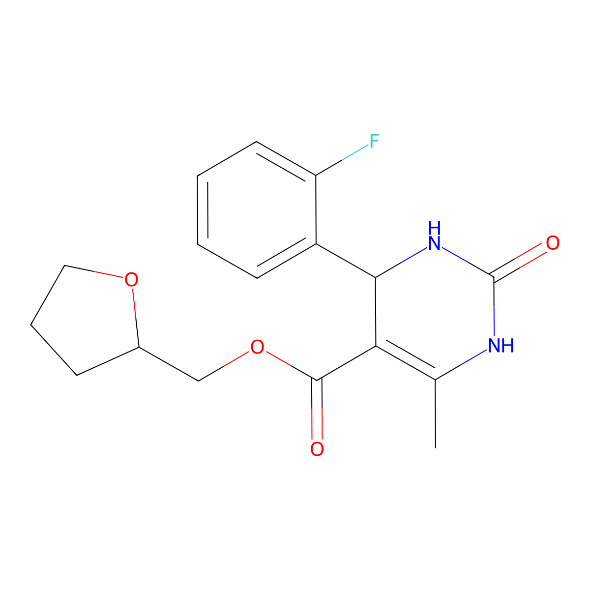 Tetrahydrofuran-2-ylmethyl 4-(2-fluorophenyl)-6-methyl-2-oxo-1,2,3,4-tetrahydropyrimidine-5-carboxylate molecular structure, CAS 329074-49-9