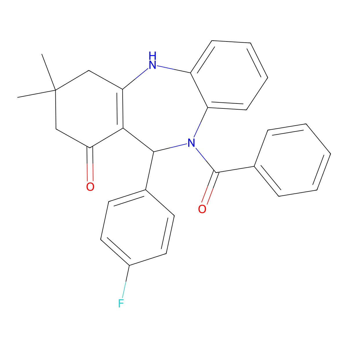 5-Benzoyl-6-(4-fluorophenyl)-9,9-dimethyl-6,8,10,11-tetrahydrobenzo[b][1,4]benzodiazepin-7-one molecular structure, CAS 329077-88-5