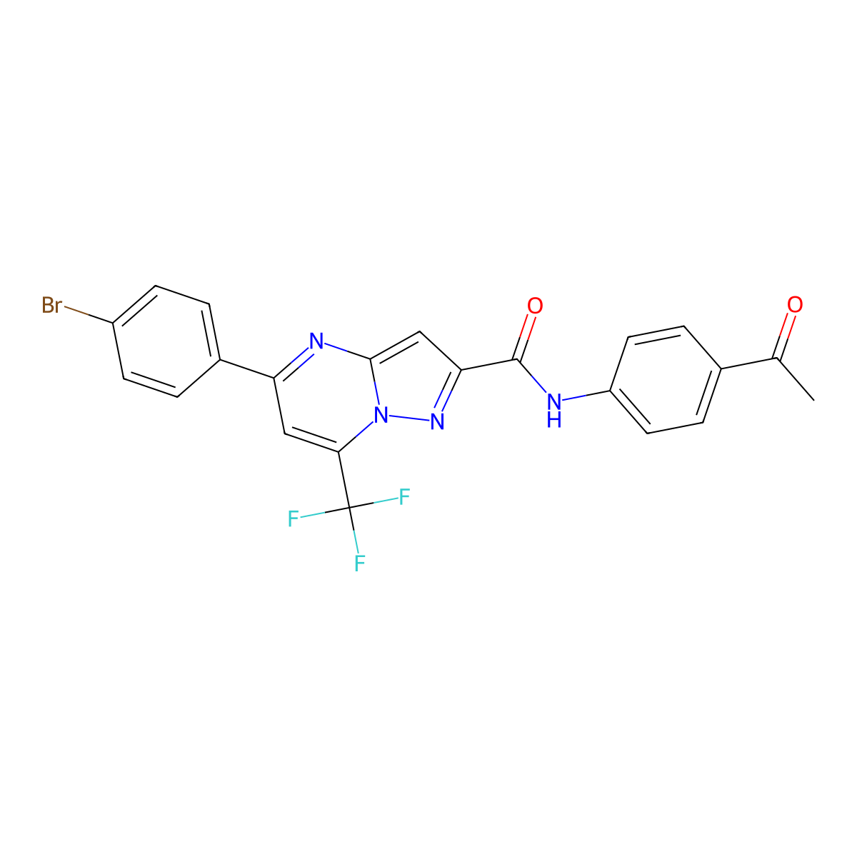 N-(4-acetylphenyl)-5-(4-bromophenyl)-7-(trifluoromethyl)pyrazolo[1,5-a]pyrimidine-2-carboxamide molecular structure, CAS 329078-41-3