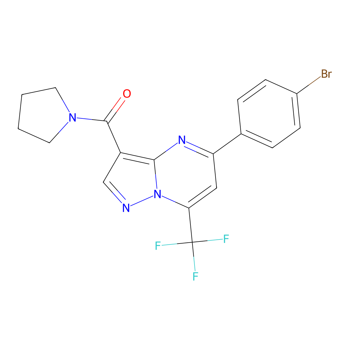 5-(4-Bromophenyl)-3-(1-pyrrolidinylcarbonyl)-7-(trifluoromethyl)pyrazolo[1,5-a]pyrimidine molecular structure, CAS 329078-42-4