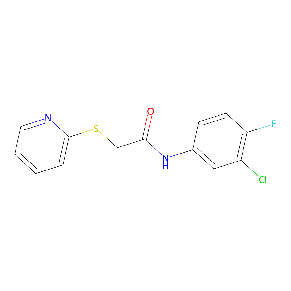 N-(3-Chloro-4-fluorophenyl)-2-(2-pyridinylsulfanyl)acetamide molecular structure, CAS 329078-49-1