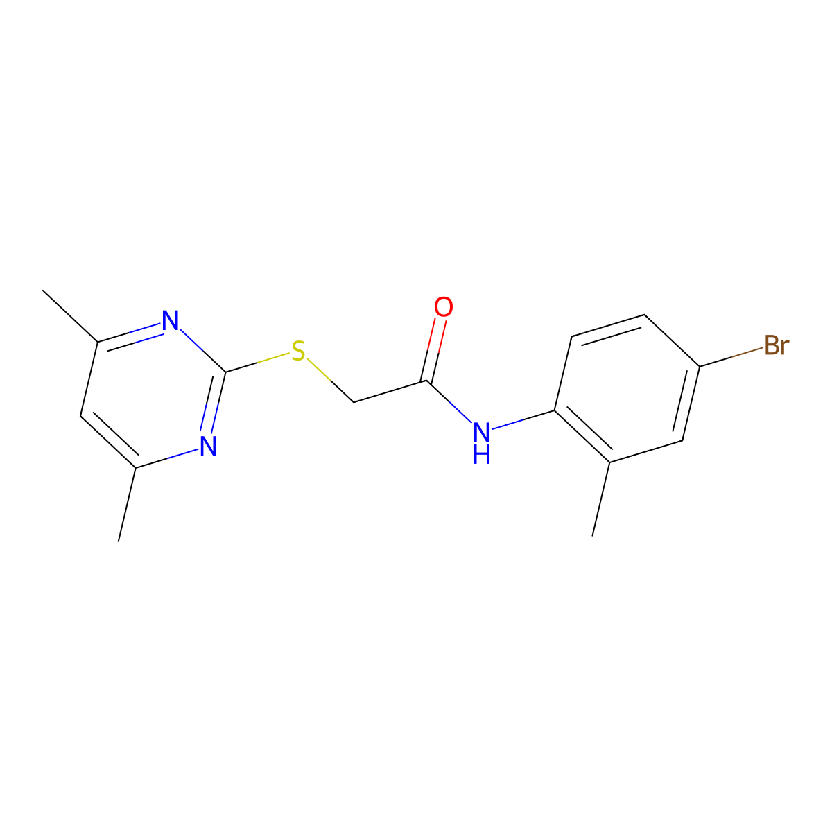 2-(4,6-dimethylpyrimidin-2-ylthio)-N-(4-bromo-2-methylphenyl)acetamide molecular structure, CAS 329078-58-2