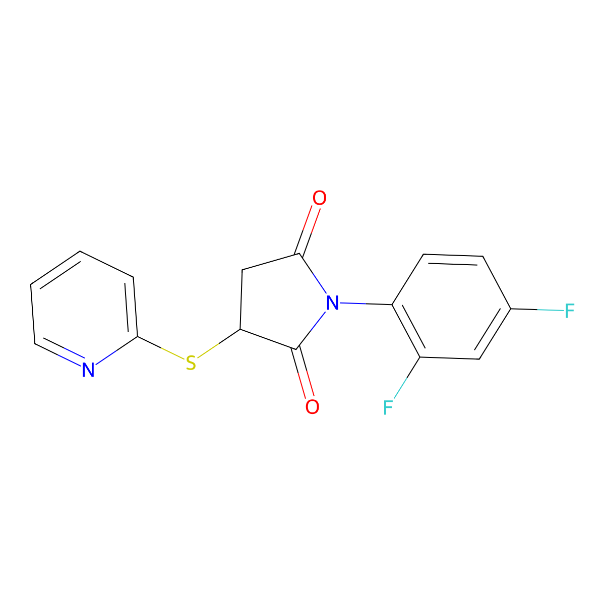 1-(2,4-Difluorophenyl)-3-(pyridin-2-ylsulfanyl)pyrrolidine-2,5-dione molecular structure, CAS 329078-72-0