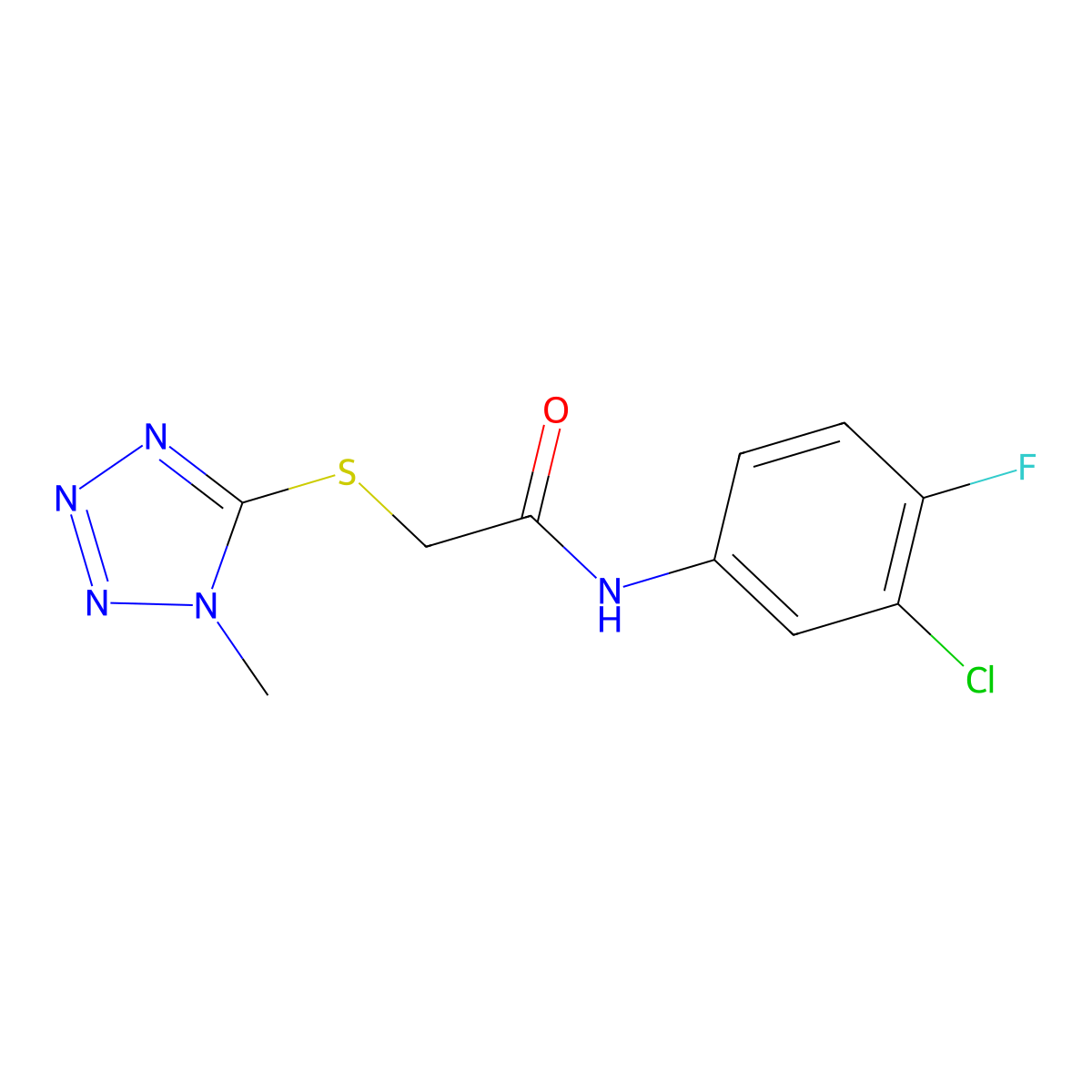 N-(3-chloro-4-fluorophenyl)-2-[(1-methyl-1H-1,2,3,4-tetrazol-5-yl)sulfanyl]acetamide molecular structure, CAS 329078-73-1