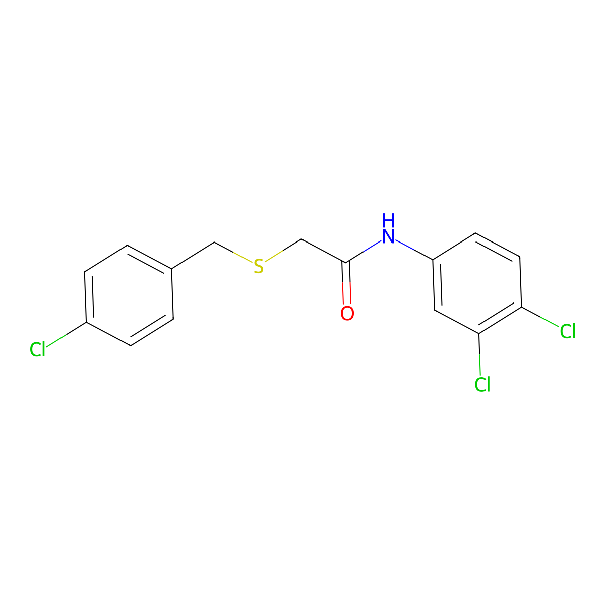 N-(3,4-dichlorophenyl)-2-[(4-chlorophenyl)methylthio]acetamide molecular structure, CAS 329078-83-3