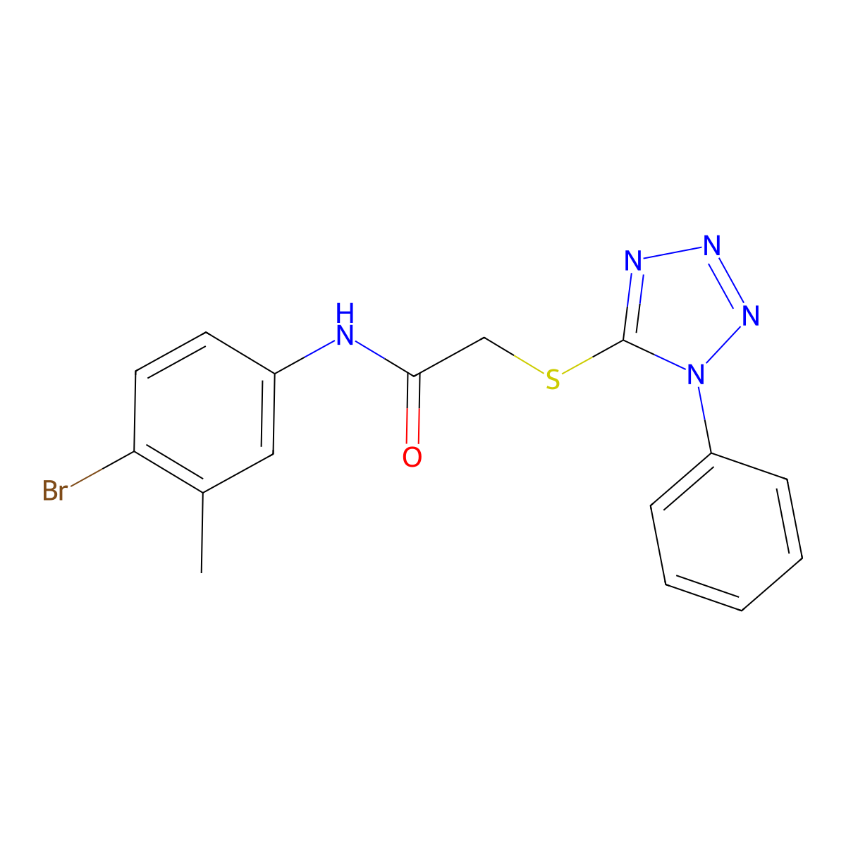 N-(4-bromo-3-methylphenyl)-2-[(1-phenyl-1H-1,2,3,4-tetrazol-5-yl)sulfanyl]acetamide molecular structure, CAS 329078-97-9