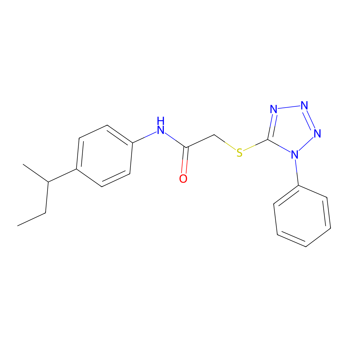 N-(4-butan-2-ylphenyl)-2-(1-phenyltetrazol-5-yl)sulfanylacetamide molecular structure, CAS 329079-06-3