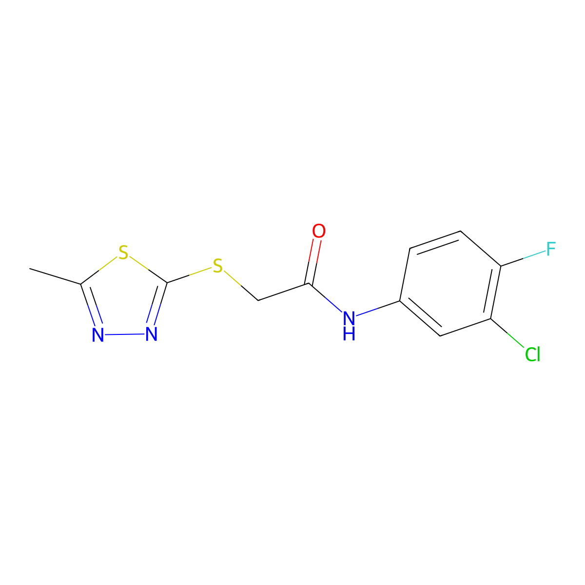 N-(3-Chloro-4-fluorophenyl)-2-[(5-methyl-1,3,4-thiadiazol-2-yl)sulfanyl]acetamide molecular structure, CAS 329079-08-5