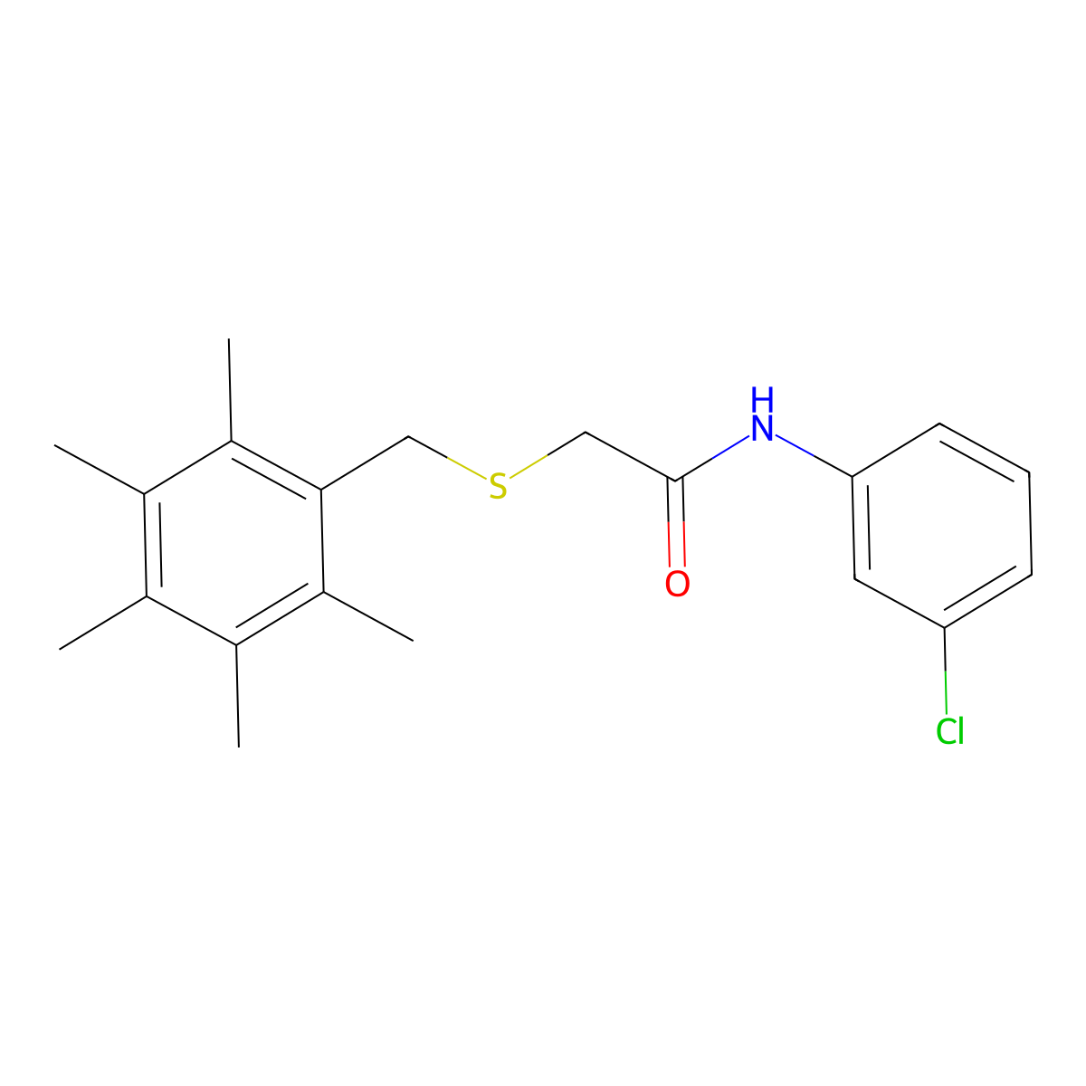N-(3-chlorophenyl)-2-[(2,3,4,5,6-pentamethylphenyl)methylthio]acetamide molecular structure, CAS 329079-23-4