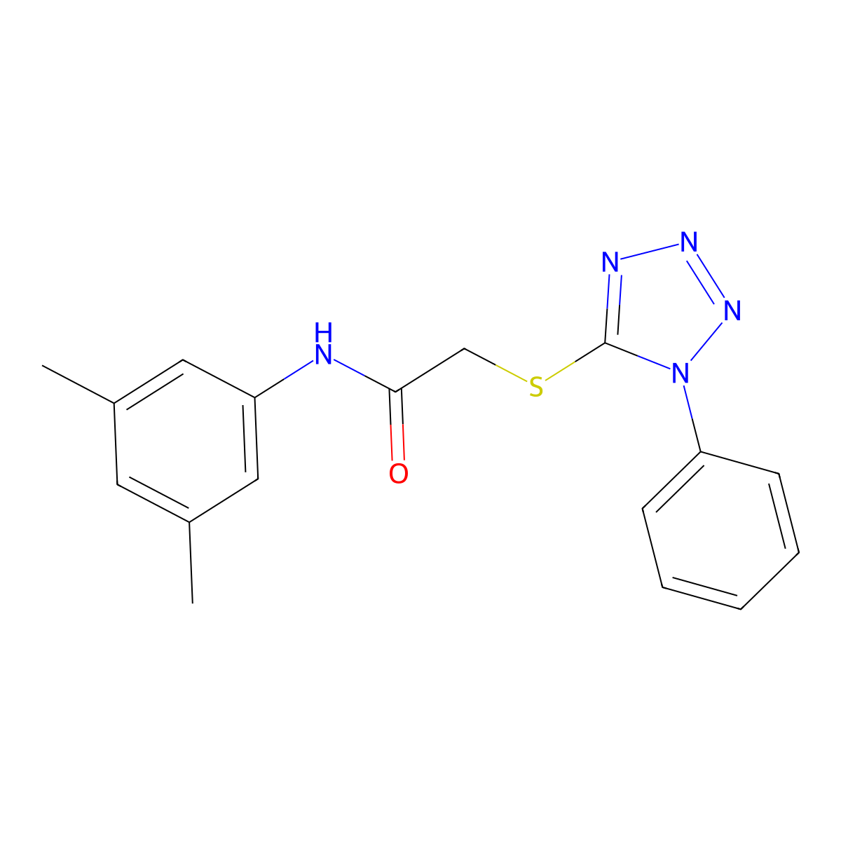 N-(3,5-dimethylphenyl)-2-(1-phenyltetrazol-5-yl)sulfanylacetamide molecular structure, CAS 329079-44-9