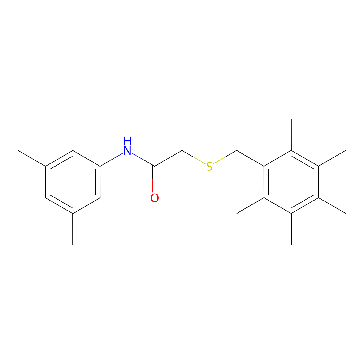 N-(3,5-dimethylphenyl)-2-[(2,3,4,5,6-pentamethylphenyl)methylsulfanyl]acetamide molecular structure, CAS 329079-47-2