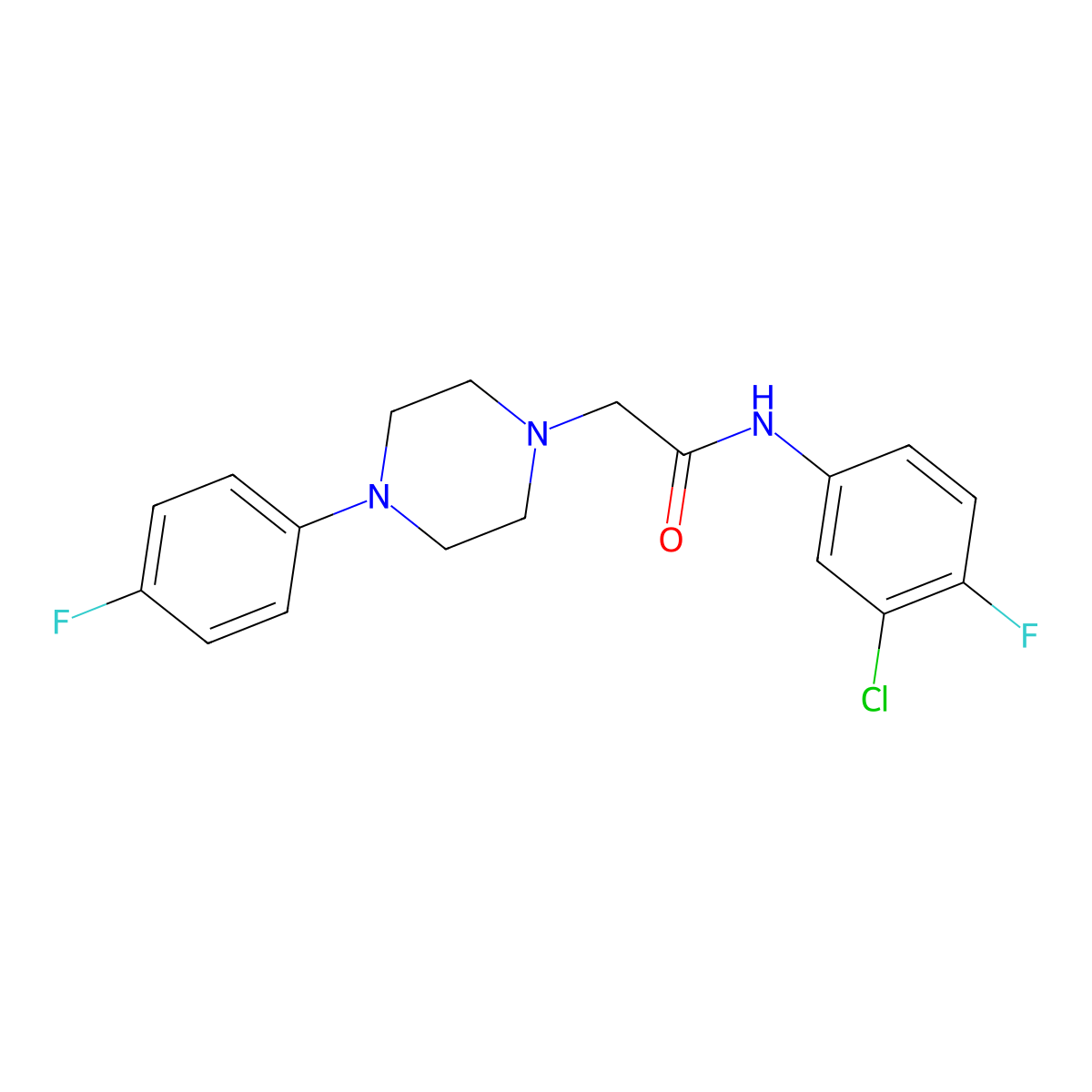 N-(3-chloro-4-fluorophenyl)-2-[4-(4-fluorophenyl)piperazin-1-yl]acetamide molecular structure, CAS 329079-97-2