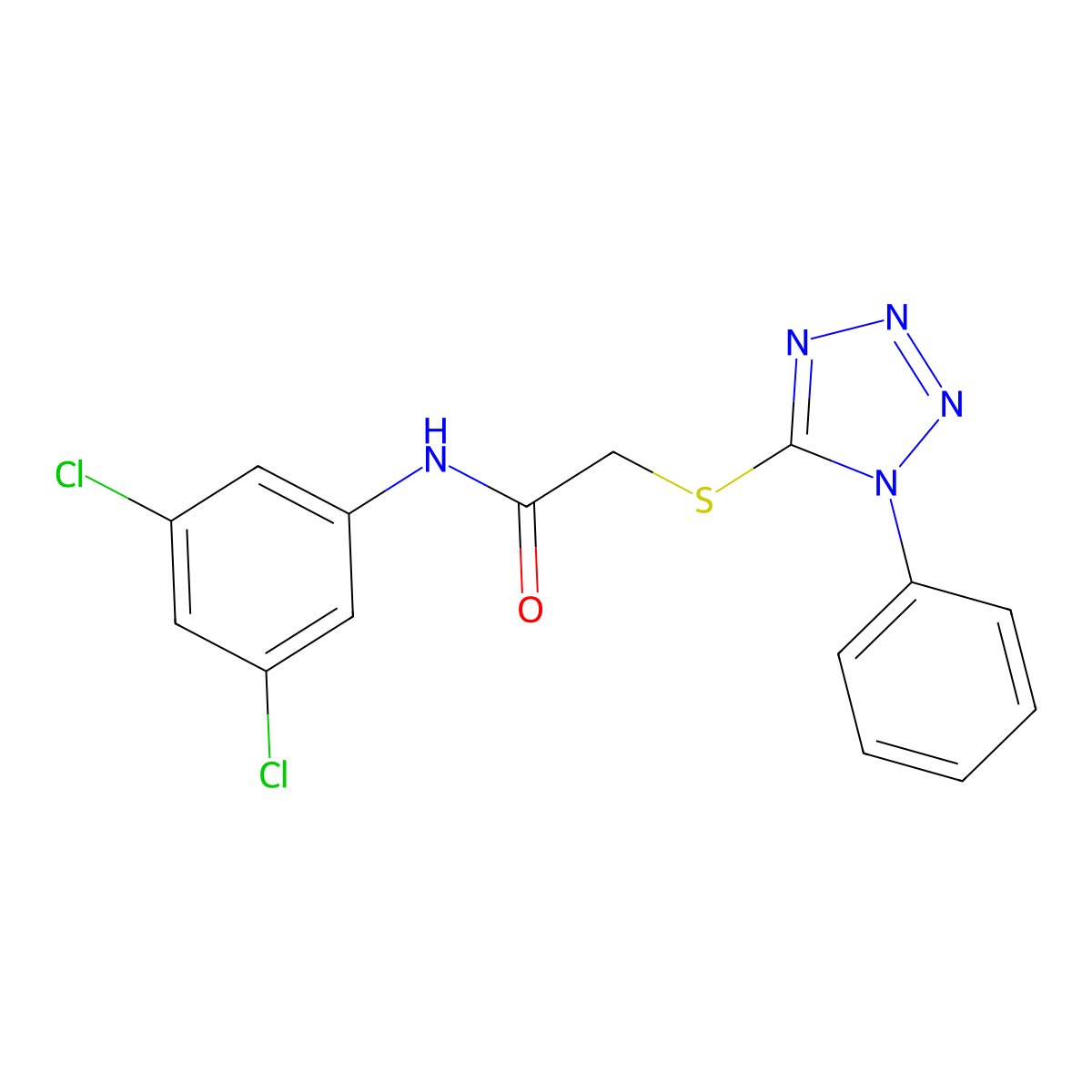 N-(3,5-dichlorophenyl)-2-(1-phenyltetrazol-5-yl)sulfanylacetamide molecular structure, CAS 329079-99-4