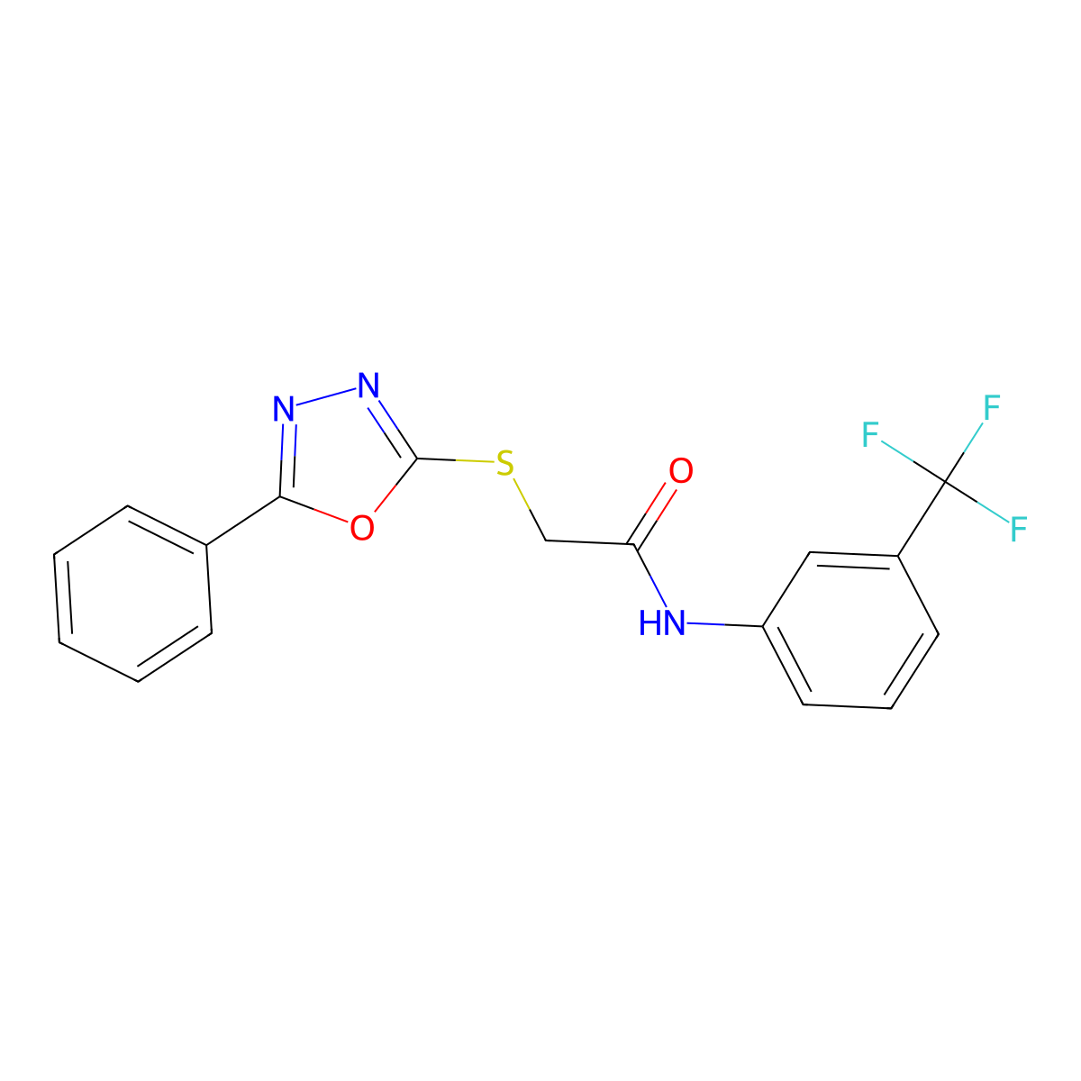2-[(5-phenyl-1,3,4-oxadiazol-2-yl)sulfanyl]-N-[3-(trifluoromethyl)phenyl]acetamide molecular structure, CAS 329080-16-2