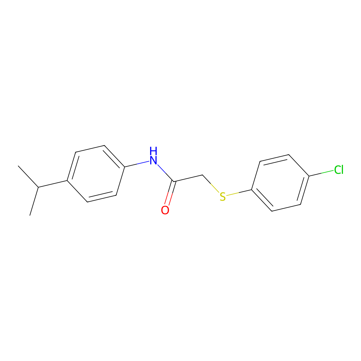 2-[(4-chlorophenyl)sulfanyl]-N-[4-(propan-2-yl)phenyl]acetamide molecular structure, CAS 329080-19-5