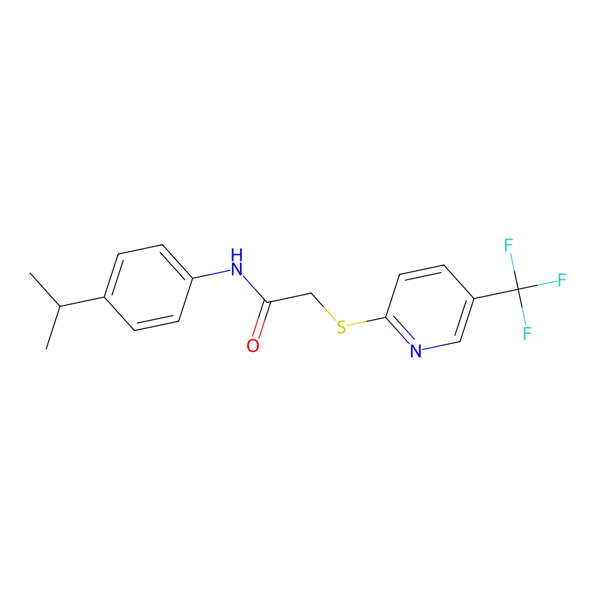 N-[4-(propan-2-yl)phenyl]-2-{[5-(trifluoromethyl)pyridin-2-yl]sulfanyl}acetamide molecular structure, CAS 329080-25-3