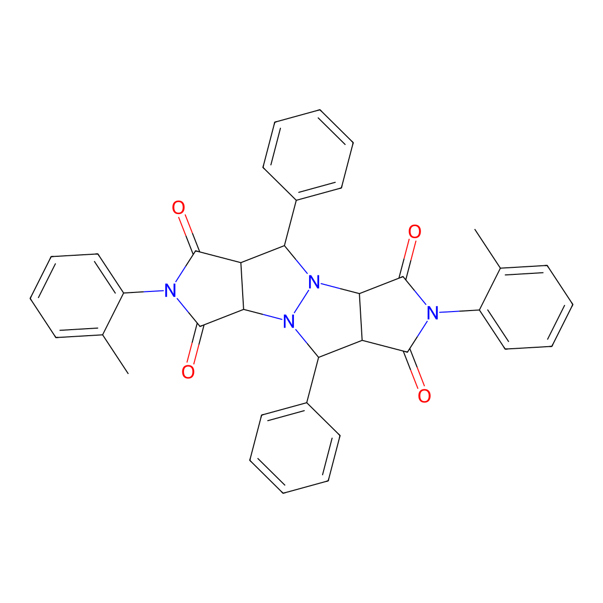2,7-bis(2-methylphenyl)-5,10-diphenyltetrahydropyrrolo[3,4-c]pyrrolo[3',4':4,5]pyrazolo[1,2-a]pyrazole-1,3,6,8(2H,3aH,5H,7H)-tetrone molecular structure, CAS 329180-44-1