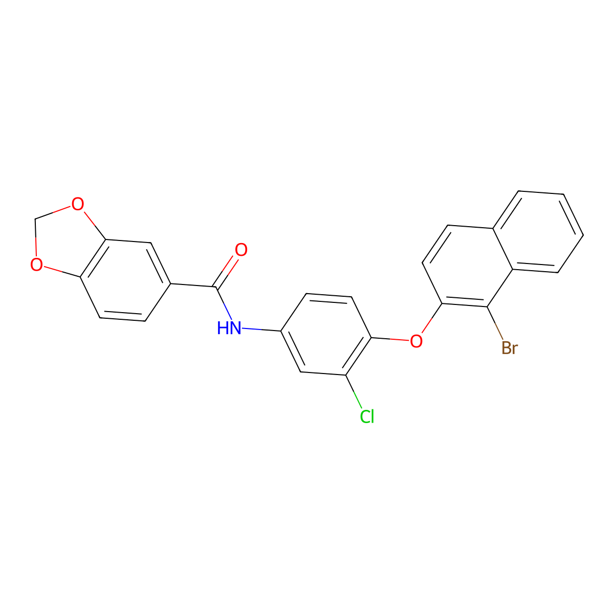 N-[4-(1-bromonaphthalen-2-yl)oxy-3-chlorophenyl]-1,3-benzodioxole-5-carboxamide molecular structure, CAS 329196-12-5