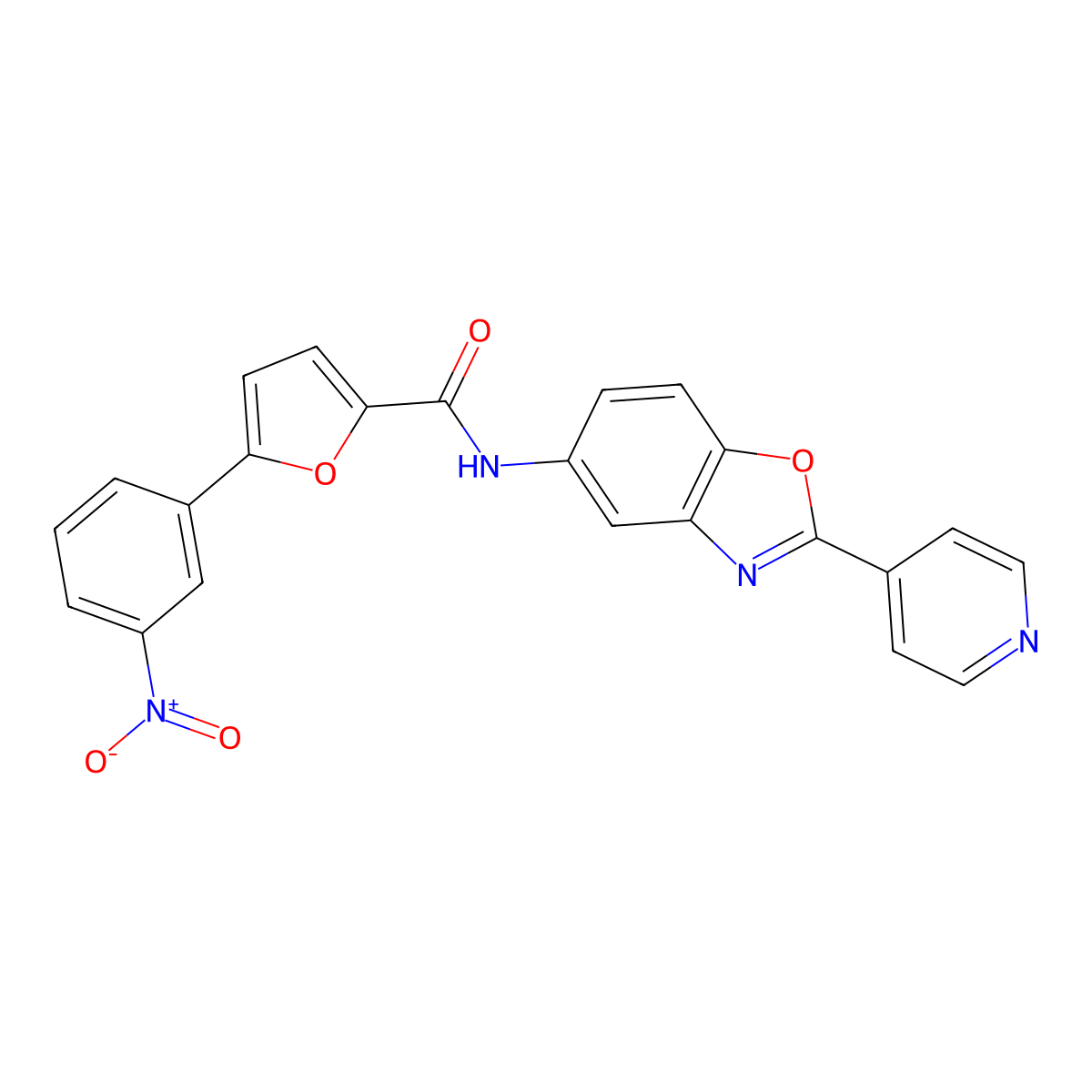 5-(3-nitrophenyl)-N-(2-pyridin-4-yl-1,3-benzoxazol-5-yl)furan-2-carboxamide molecular structure, CAS 329196-16-9