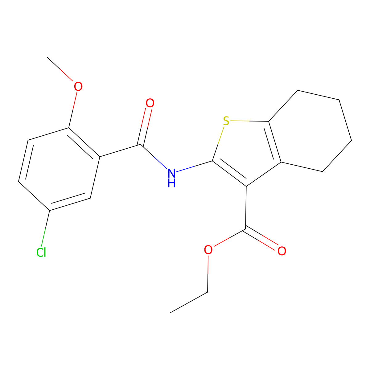 Ethyl 2-[(5-chloro-2-methoxybenzoyl)amino]-4,5,6,7-tetrahydro-1-benzothiophene-3-carboxylate molecular structure, CAS 329196-65-8