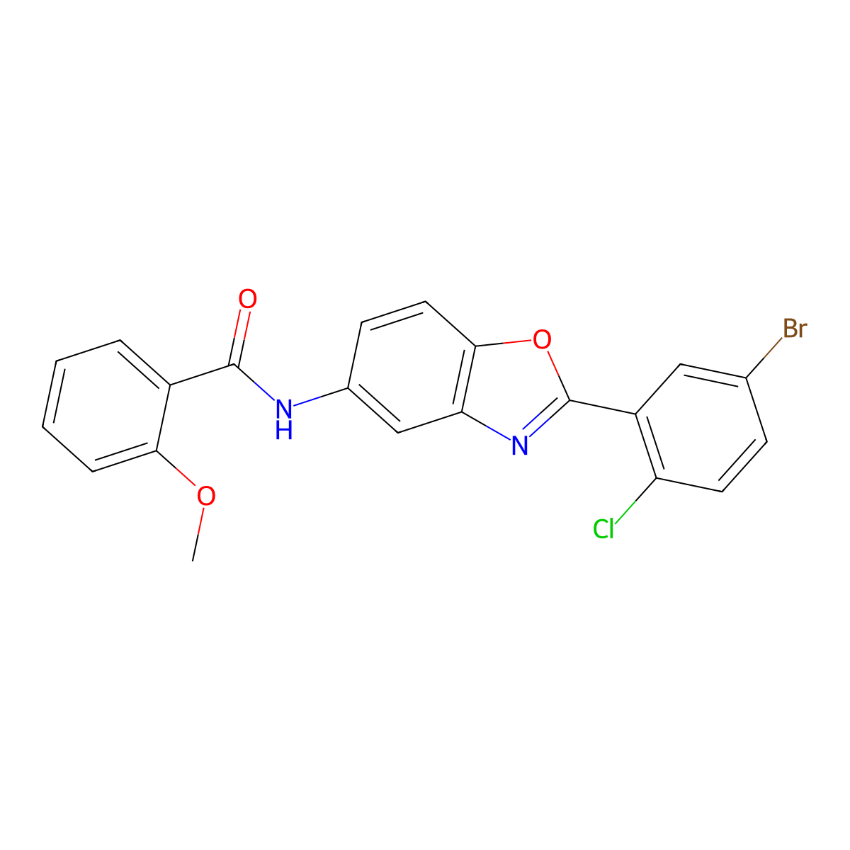 N-[2-(5-bromo-2-chlorophenyl)-1,3-benzoxazol-5-yl]-2-methoxybenzamide molecular structure, CAS 329197-22-0
