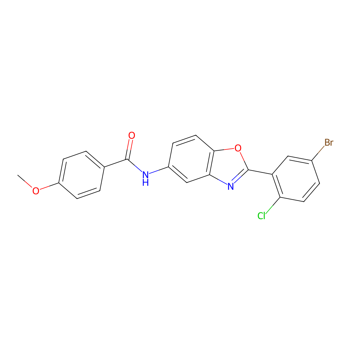 N-[2-(5-bromo-2-chlorophenyl)-1,3-benzoxazol-5-yl]-4-methoxybenzamide molecular structure, CAS 329197-24-2