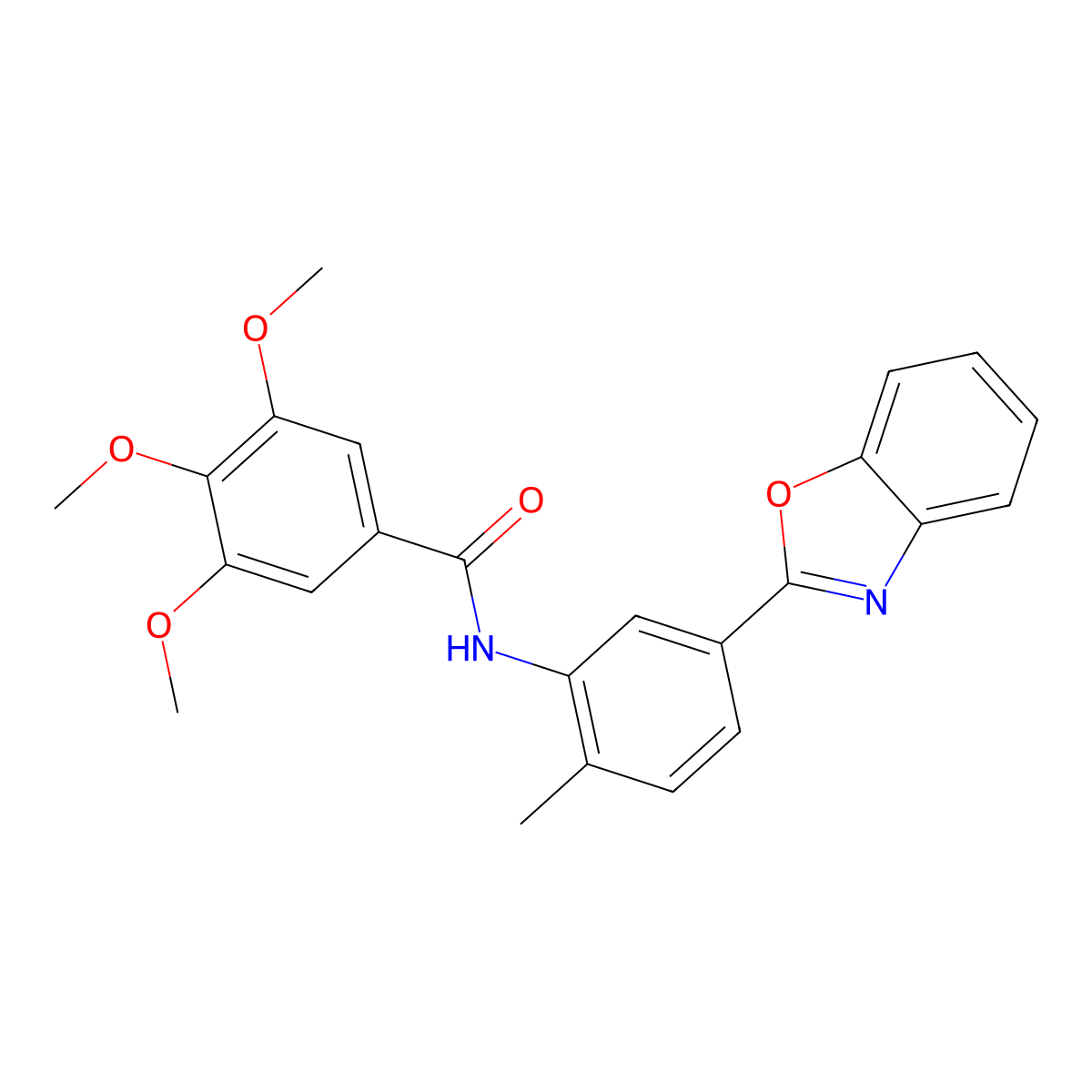 N-[5-(1,3-benzoxazol-2-yl)-2-methylphenyl]-3,4,5-trimethoxybenzamide molecular structure, CAS 329198-00-7