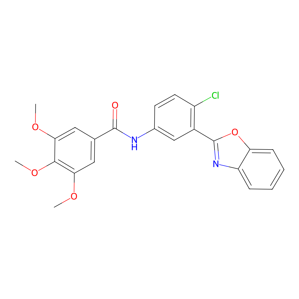 N-[3-(1,3-benzoxazol-2-yl)-4-chlorophenyl]-3,4,5-trimethoxybenzamide molecular structure, CAS 329198-03-0