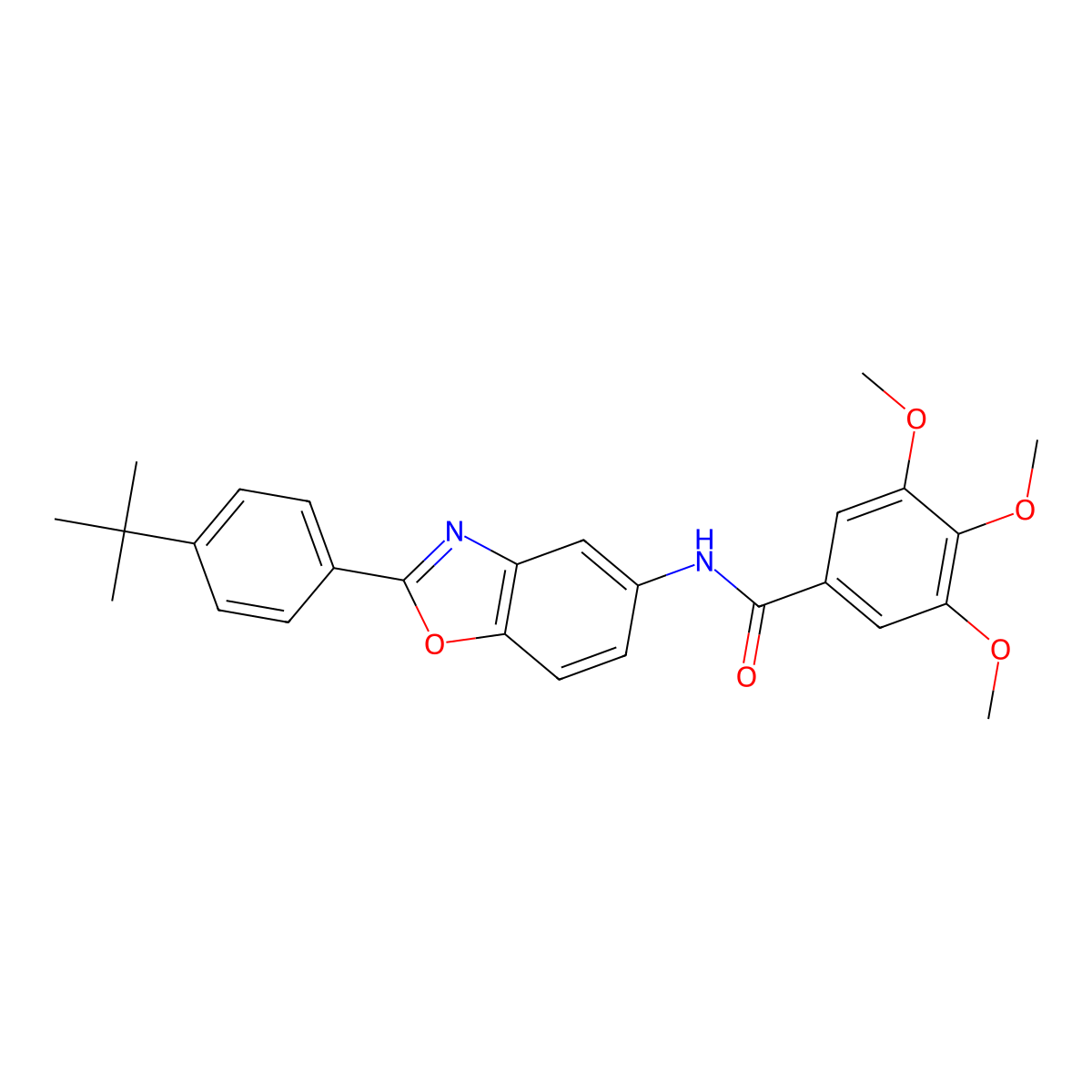 N-[2-(4-tert-butylphenyl)-1,3-benzoxazol-5-yl]-3,4,5-trimethoxybenzamide molecular structure, CAS 329198-29-0