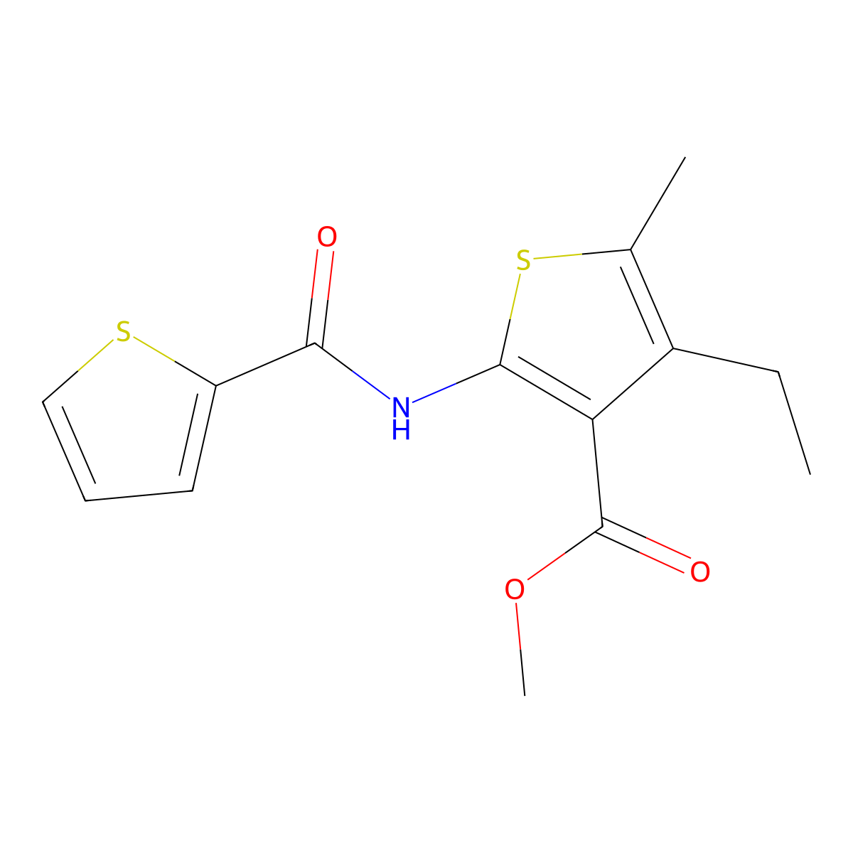 Methyl 4-ethyl-5-methyl-2-[(thiophen-2-ylcarbonyl)amino]thiophene-3-carboxylate molecular structure, CAS 329207-58-1