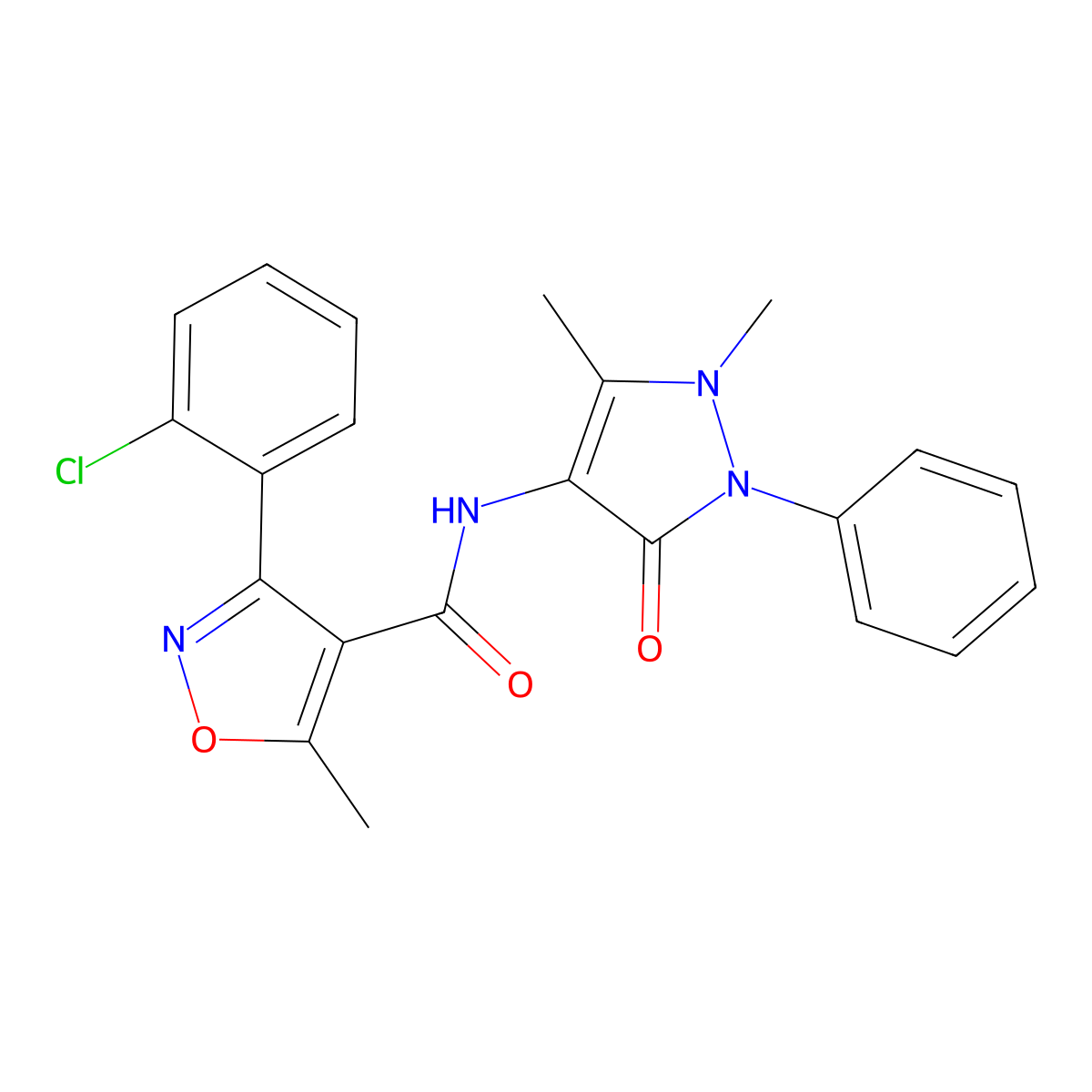 3-(2-chlorophenyl)-N-(1,5-dimethyl-3-oxo-2-phenyl-2,3-dihydro-1H-pyrazol-4-yl)-5-methyl-1,2-oxazole-4-carboxamide molecular structure, CAS 329207-62-7
