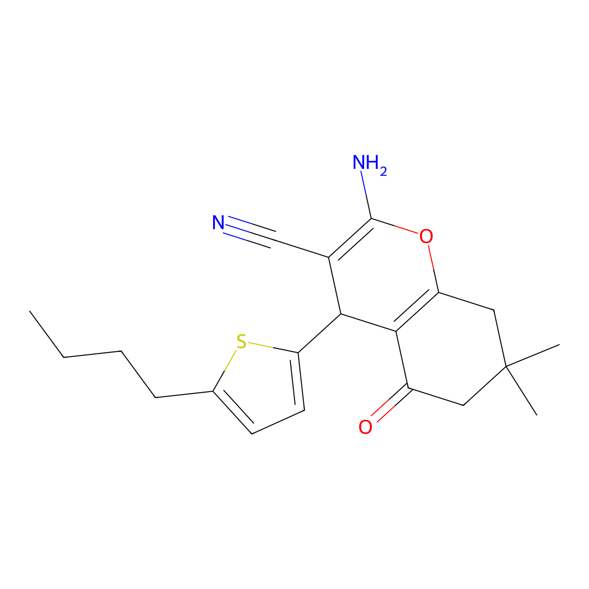 2-amino-4-(5-butylthiophen-2-yl)-7,7-dimethyl-5-oxo-6,8-dihydro-4H-chromene-3-carbonitrile molecular structure, CAS 329207-98-9