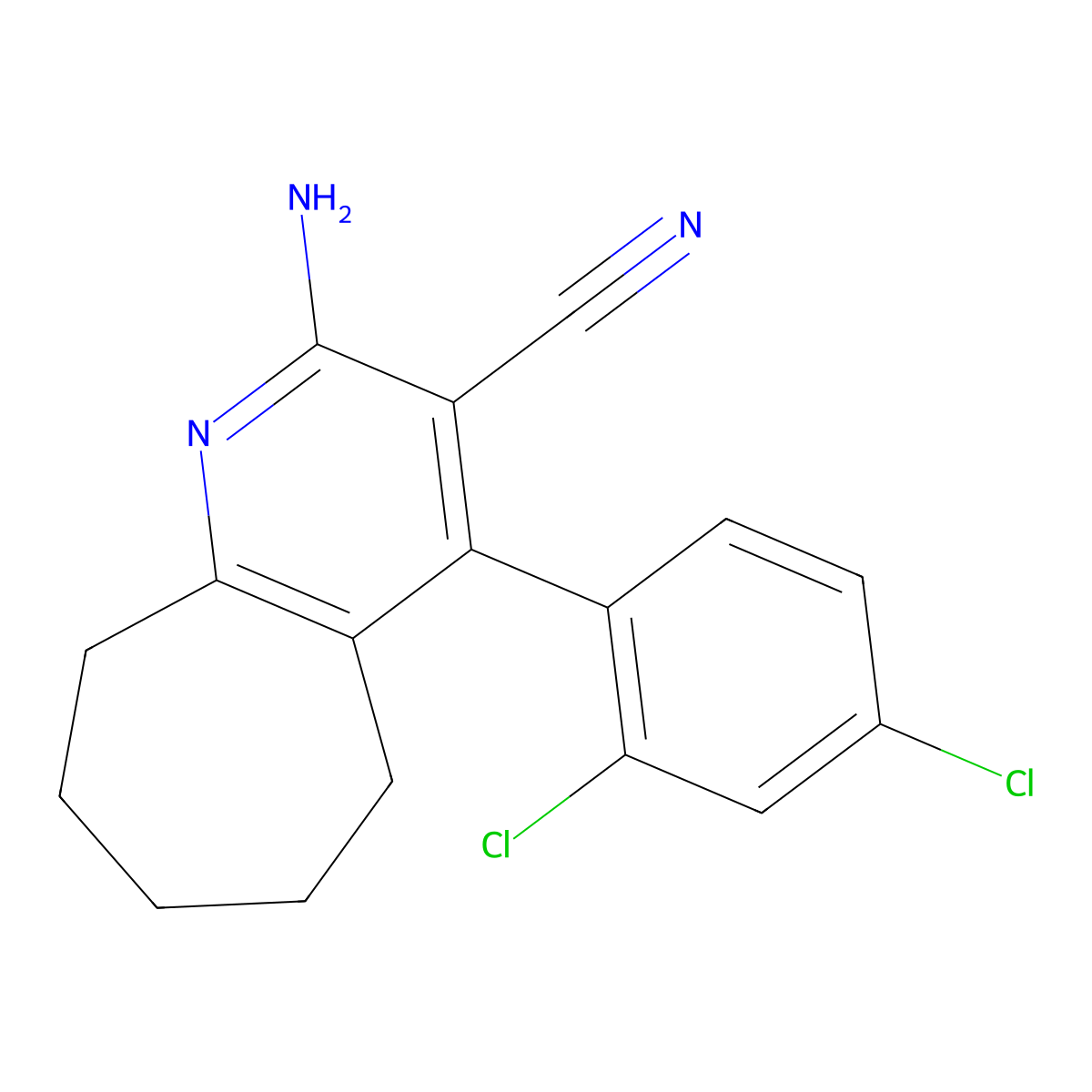 2-amino-4-(2,4-dichlorophenyl)-6,7,8,9-tetrahydro-5H-cyclohepta[b]pyridine-3-carbonitrile molecular structure, CAS 329208-00-6